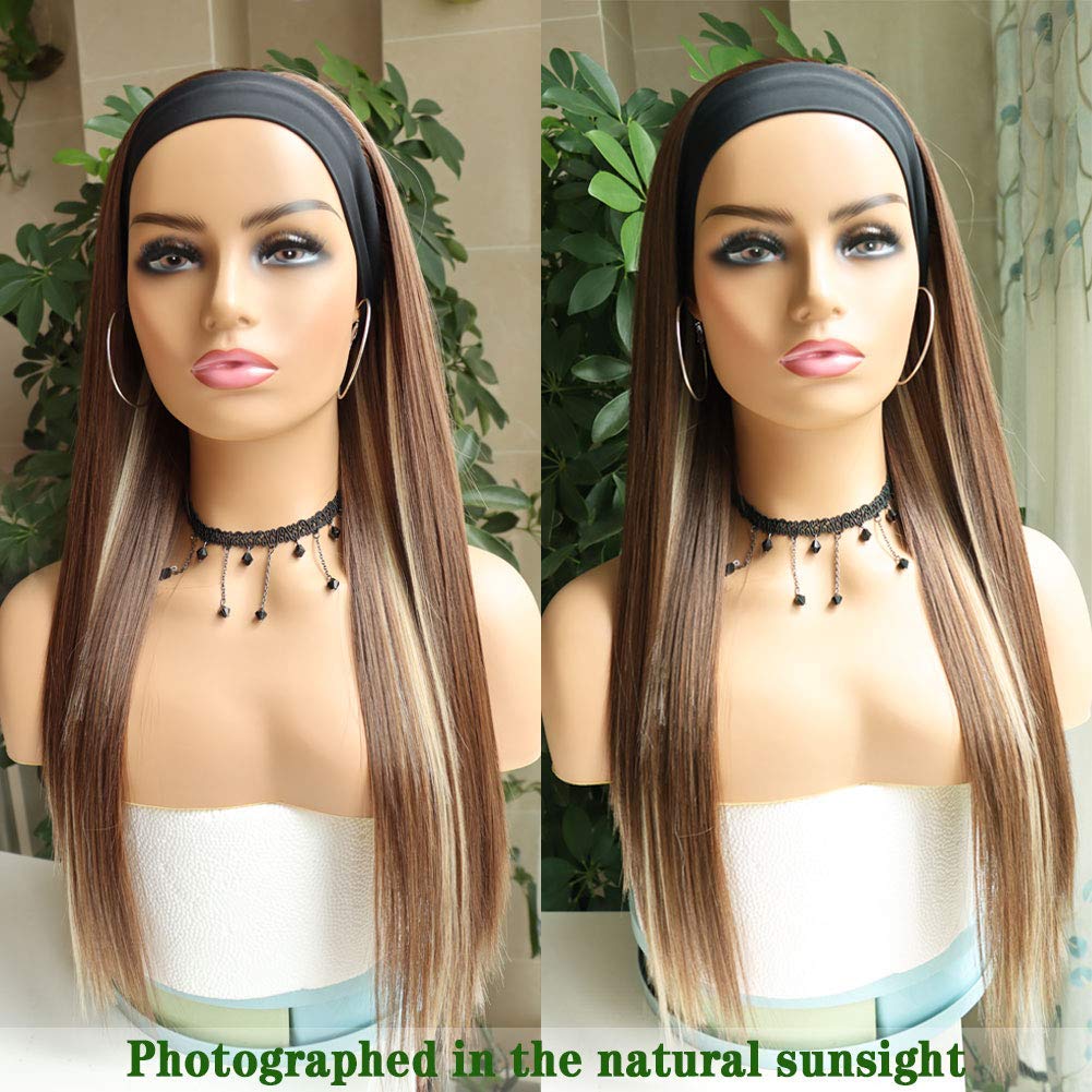 G&T Wig Headband Wigs for Women Long Straight Honey Blonde Highlights Wig Silky Straight Heat Resistant Wigs for Daily Party Use(24inch) …