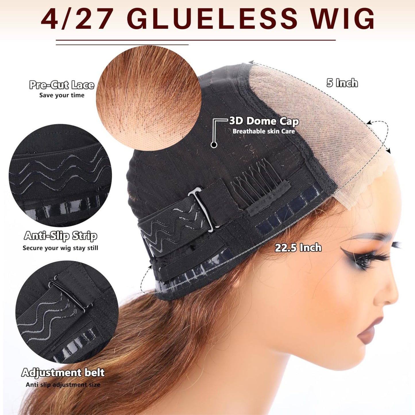 PYY 4/27 Highlight Glueless Deep Wave Wig Human Hair, 5x5 HD Lace Wear and Go Pre Plucked Pre Cut Wig for Women, Beginner Friendly, Natural Hairline, No Glue Needed 20Inch