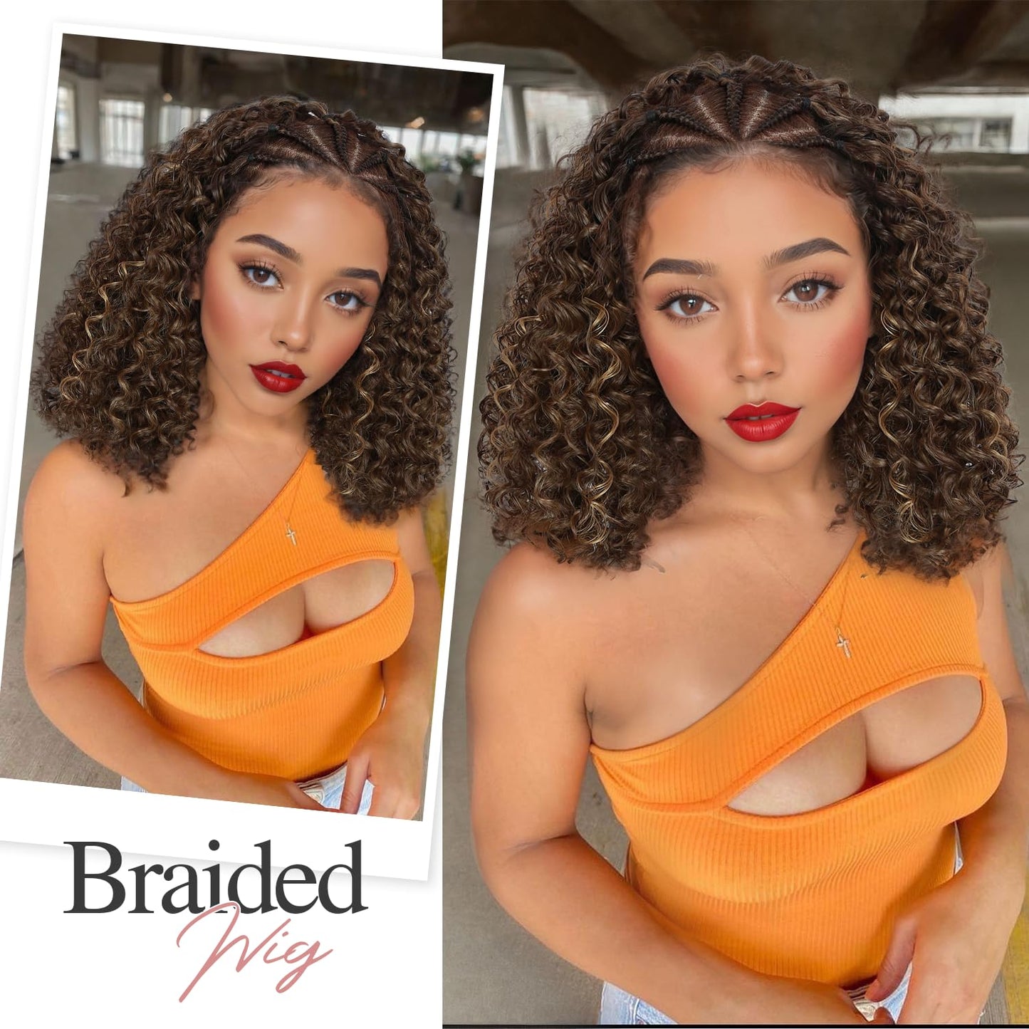 Fancy Hair Braided Wig Cornrow with Curly Hair Wig HD Lace Front Wig with Baby Hair Pre Plucked Glueless Transparent 13x4 Inch Brown Mixed Blonde Wig for Black Women