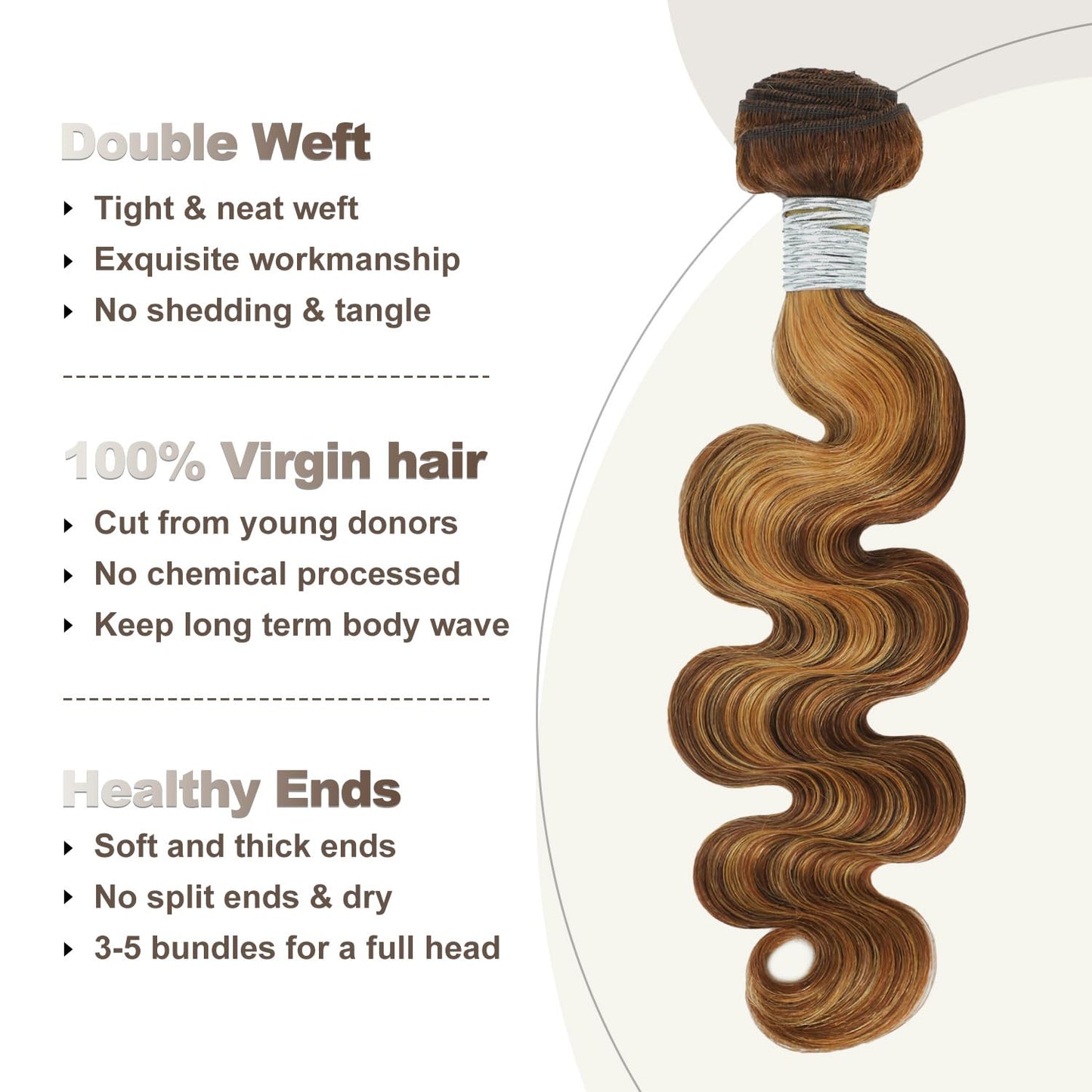 AUROO Highlight Human Hair Bundles Brazilian Body Wave Single Bundles Human Hair 10inch, 100% Virgin Hair Bundles Honey Blonde Ombre Wavy 4/27 For Women Colored Human Hair Sew In Weave 10A Remy Bundle
