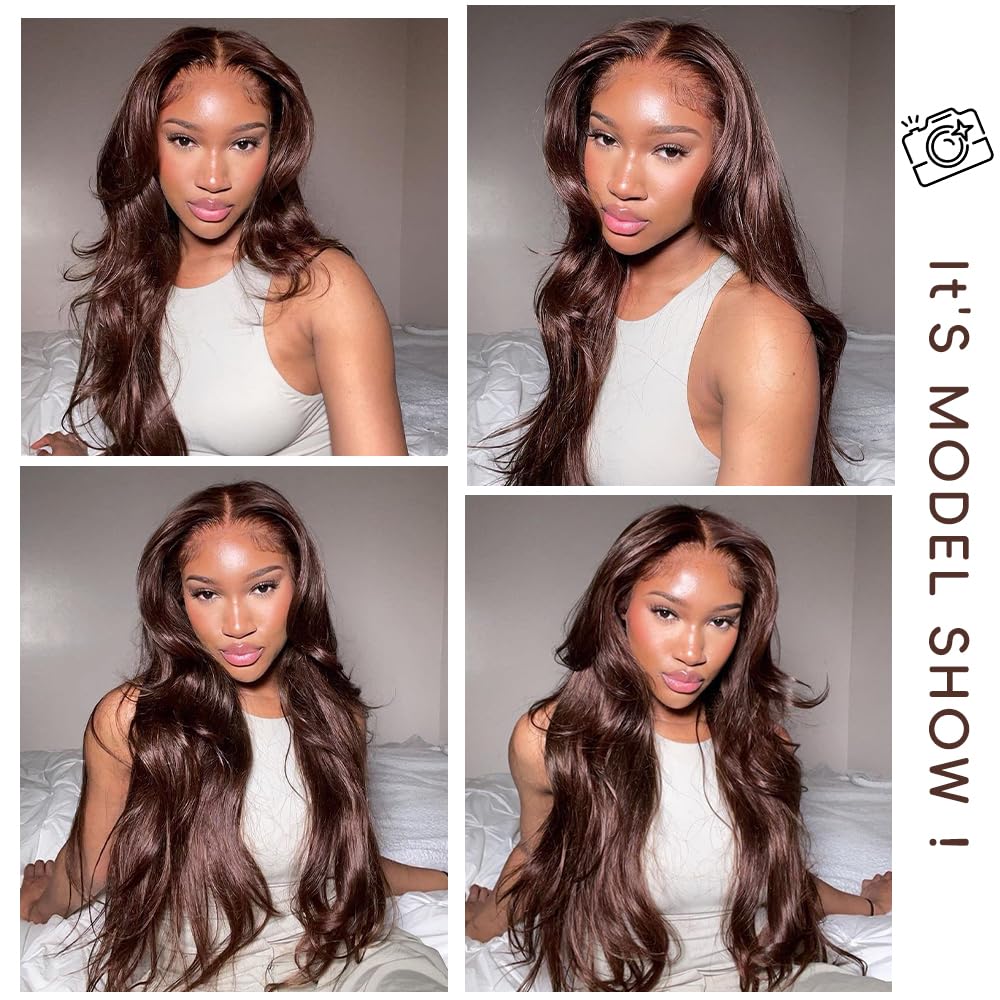 Chocolate Brown Lace Front Wig - Human Hair, 13x4 Body Wave, Pre-Plucked, 200% Density, 28 Inch