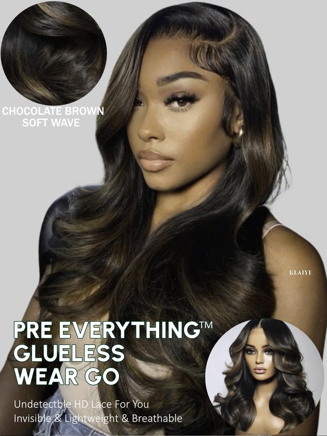 KLAIYI 13x4 Pre Everything Lace Front Chocolate Brown With Highlights Loose Body Wave Wig Human Hair Pre Cut Lace Pre Bleached Bye Bye Knots Pre Plucked Ombre Glueless Wear Go Wig Ready to Wear 26Inch