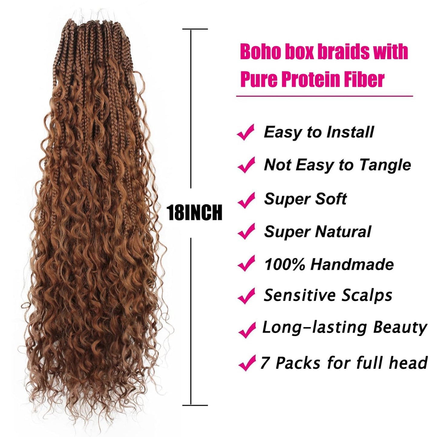 Boho Crochet Braids Pure Protein Fiber Close to Human Hair 18 Inch Goddess Box Braids with Soft Curls Bohemian Braids Crochet Hair for Black Women (18Inch #30)