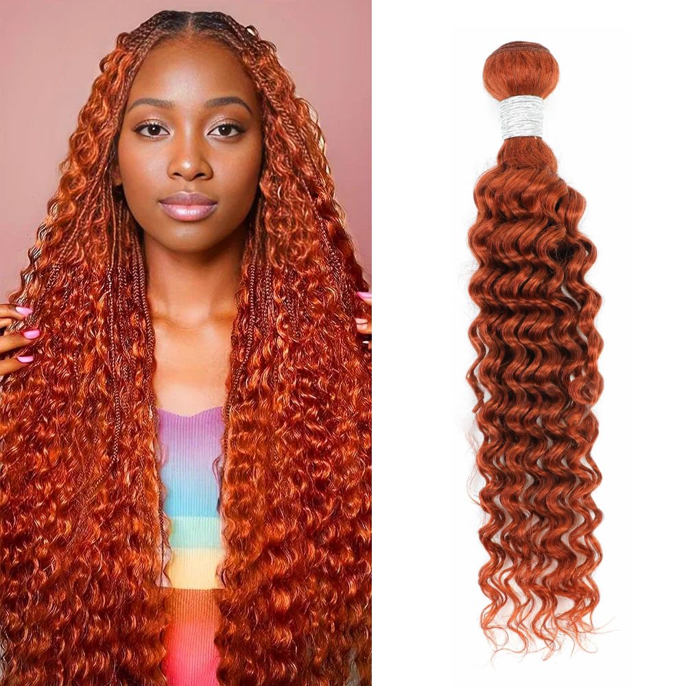 AUROO Ginger Bundles Human Hair Deep Wave Burnt Orange 350 Human Hair Bundles Curly Ginger Hair Unprocessed 10A Virgin Remy Weave Bundles Human Hair Sew In Soft Thick Single Bundles Human Hair 16 Inch