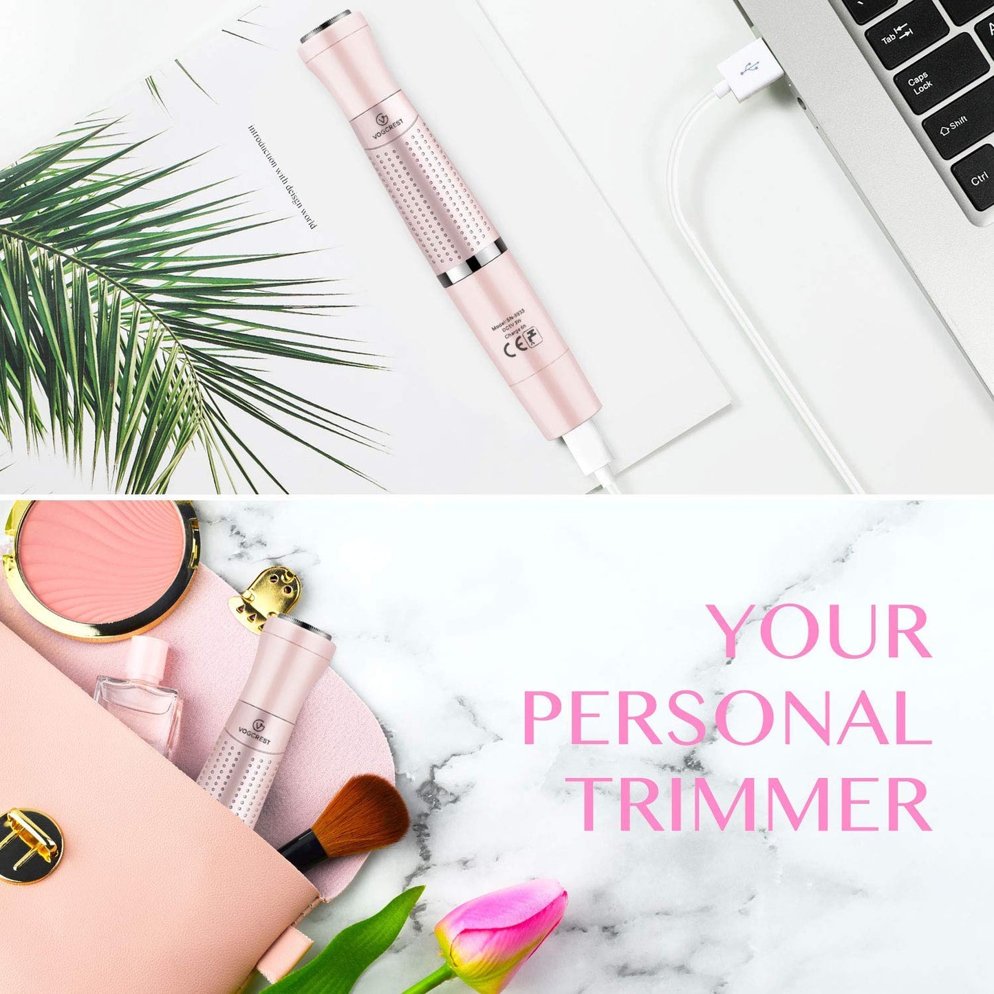 VG VOGCREST Women's Eyebrow Trimmer & Facial Hair Remover, 2 in 1, Double Rotating Blades, Safe, Painless, Hypoallergenic, Rechargeable, USB Charging