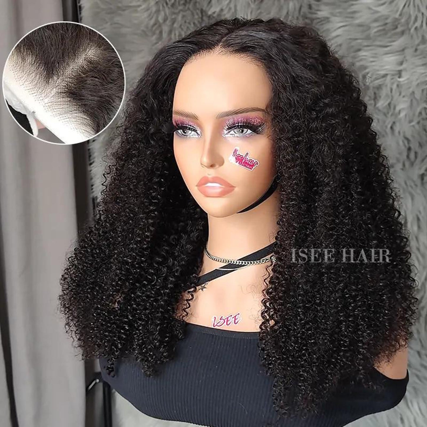 ISEE Women's Glueless 6x4 HD Lace Afro Kinky Curly Wig, 100% Unprocessed Brazilian Virgin Human Hair, 22 Inch