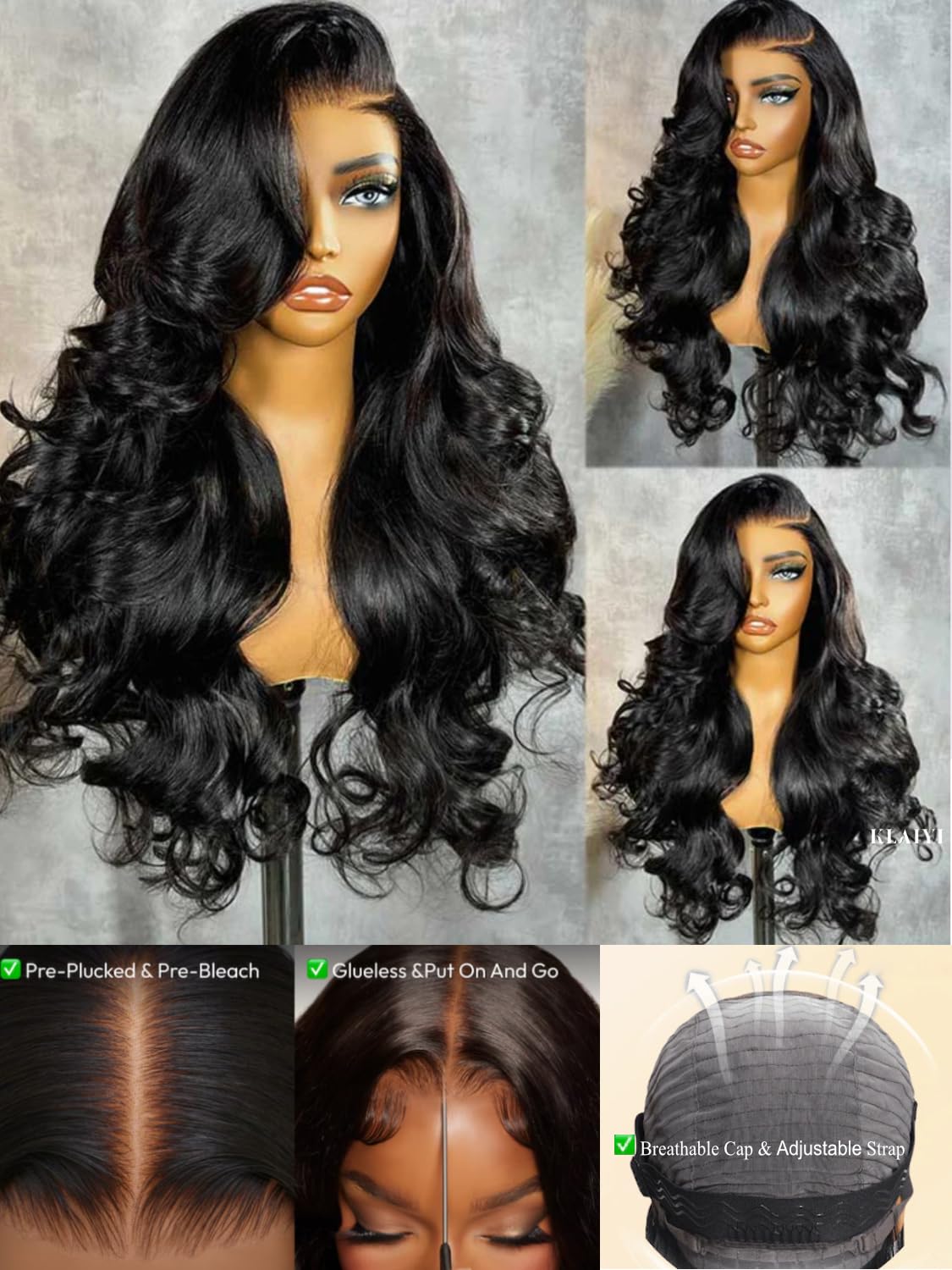 KLAIYI Wear And Go Glueless Wig Bye Bye Knots 13x4Precut Lace Front Wigs Human Hair Loose Body Wave Wig Pre Bleached Pre Everything Pre Plucked with Baby Hair 3S Ready to Wear Beginner Friendly 28Inch