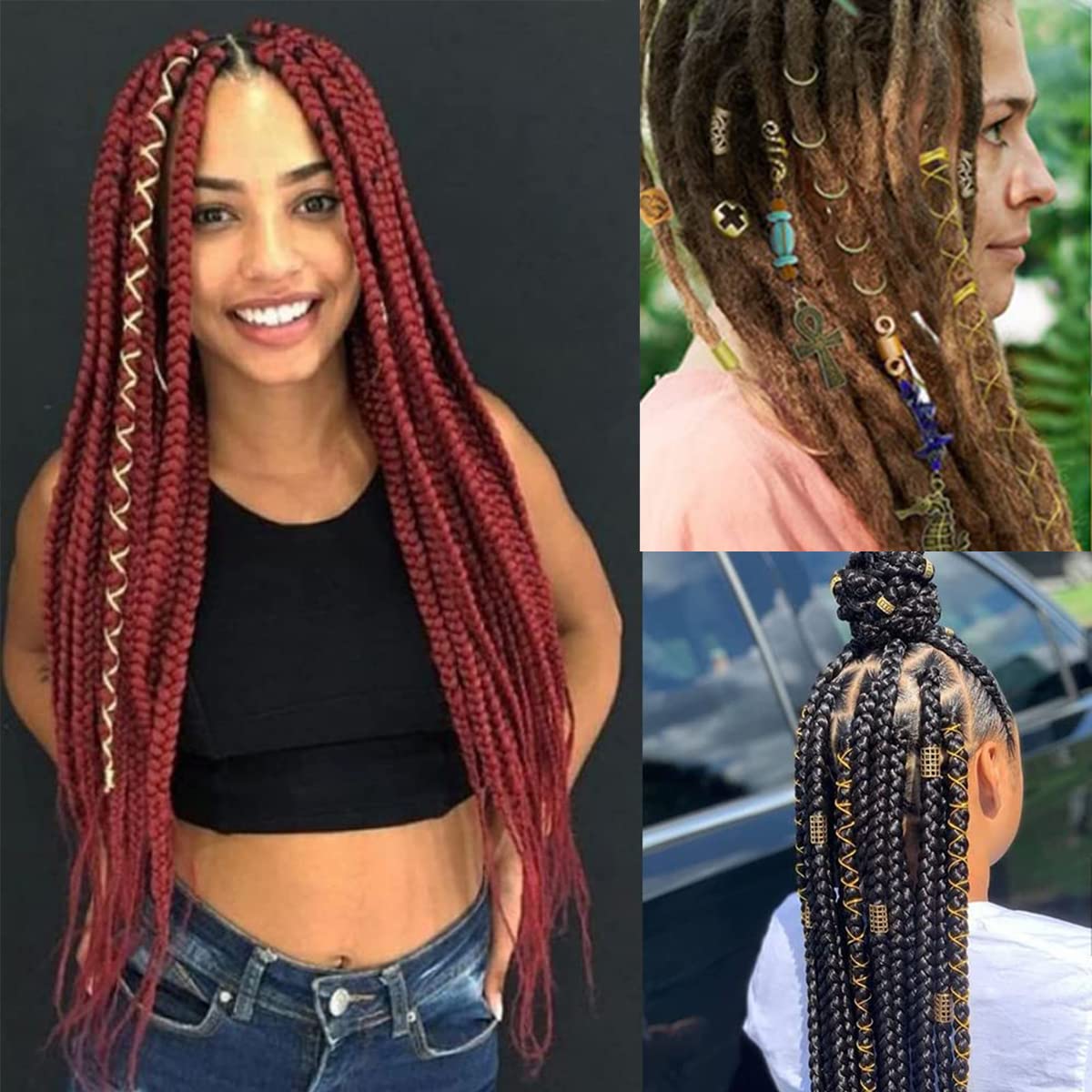 Gold Dreadlock Braids Hair Accessories, 2 Pieces 5M Braiding Hair Deco Styling Shimmer Stretchable African Braid Braided Elastic Cord Ornament Hanging Decorating Gift Wrapping