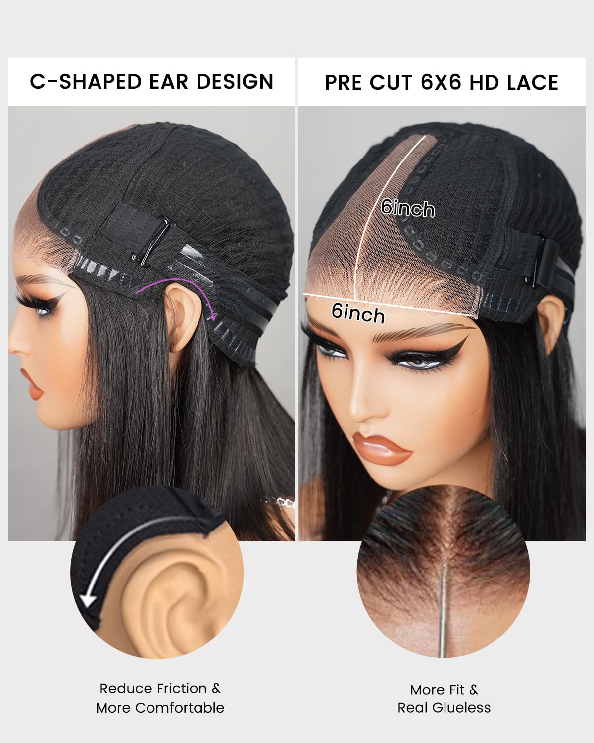 Arabella Hair 12inch 6x6 Bob Wig Human Hair Real 210% Density Ready to Go Glueless Wig 12a Straight Bob Wigs Human Hair Pre Cut Lace Pre Bleached Tiny Knots (12inch, 6x6 Glueless Bob)