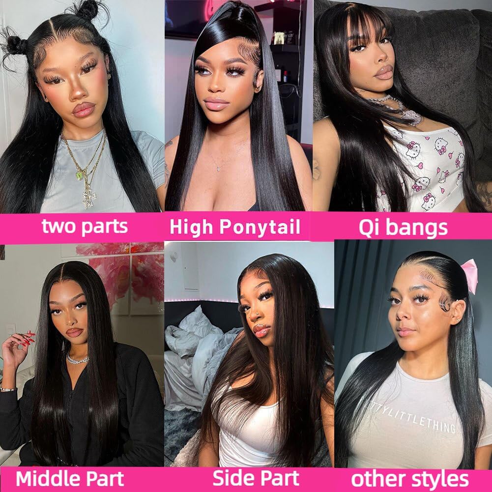 VIPPRETTY Synthetic Lace Front Wig, 13x6 Lace Frontal Wigs Human Hair Touch Pre-Plucked Long Straight Glueless 1B Black Wig 30 inch Vogue Highlight Technology-Premium Fiber & Human Hair Blended