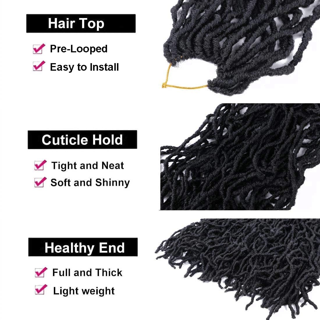 8 Packs Soft Locs Crochet Hair Pre Looped Faux Locs Crochet Braids Goddess Locs Dreadlocs Synthetic Hair For Black Women (1B, 24 Inch (Pack of 8))