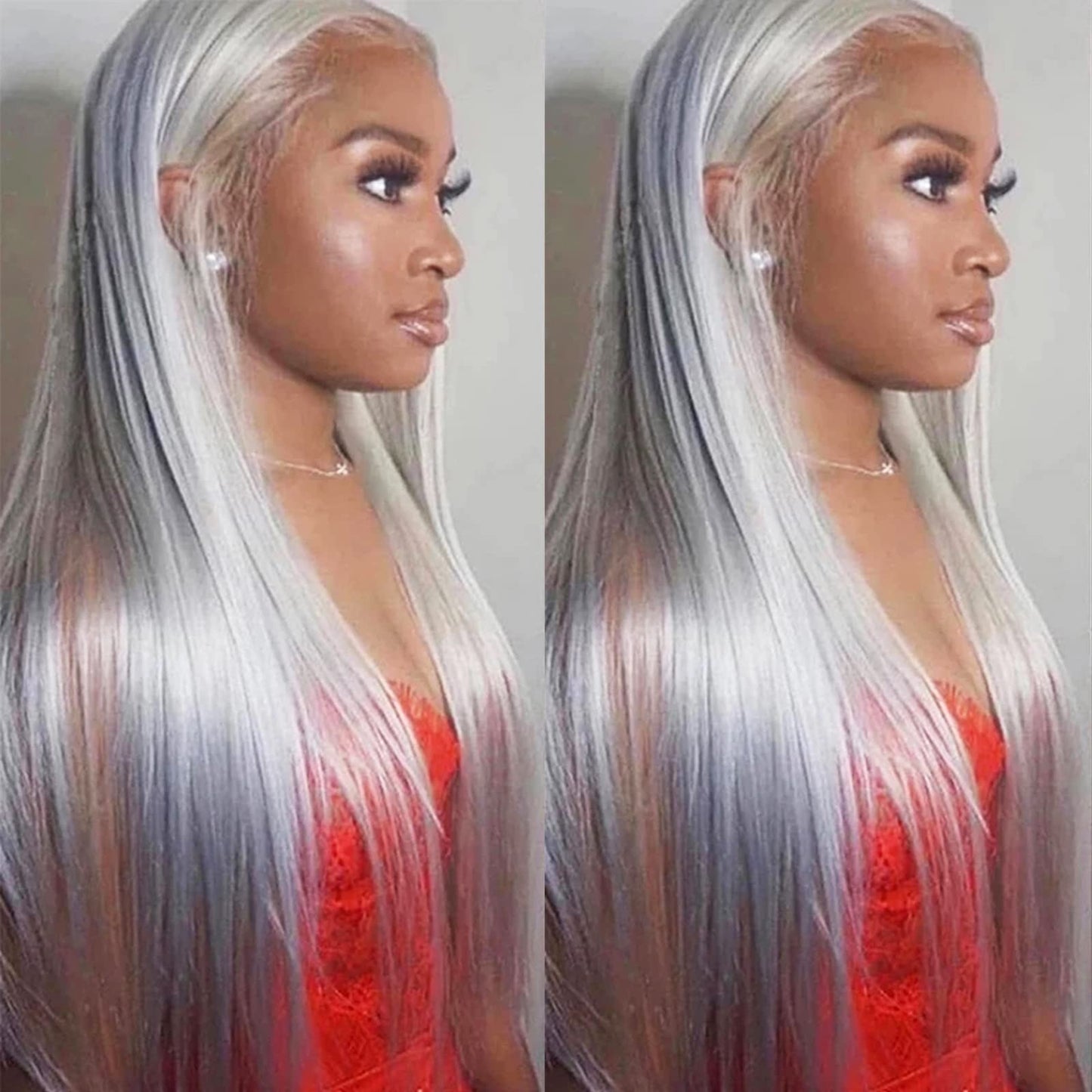 ANDRIA Lace Front Wigs Glueless Synthetic Long Silk Straight Natural Heat Resistant Fiber Hair Grey Wig With Baby Hair For Black Women 24 Inches