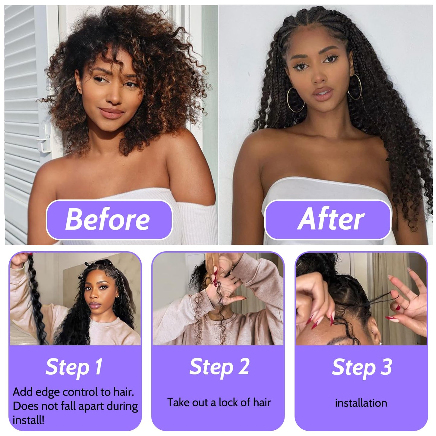 Human Braiding Hair for Boho Braids Human Hair 3 Bundles/Pack 110g 22 Inch Deep Wave Bulk Human Hair for Braiding Curly Knotless 12A Brazilian Virgin Ombre Balayage