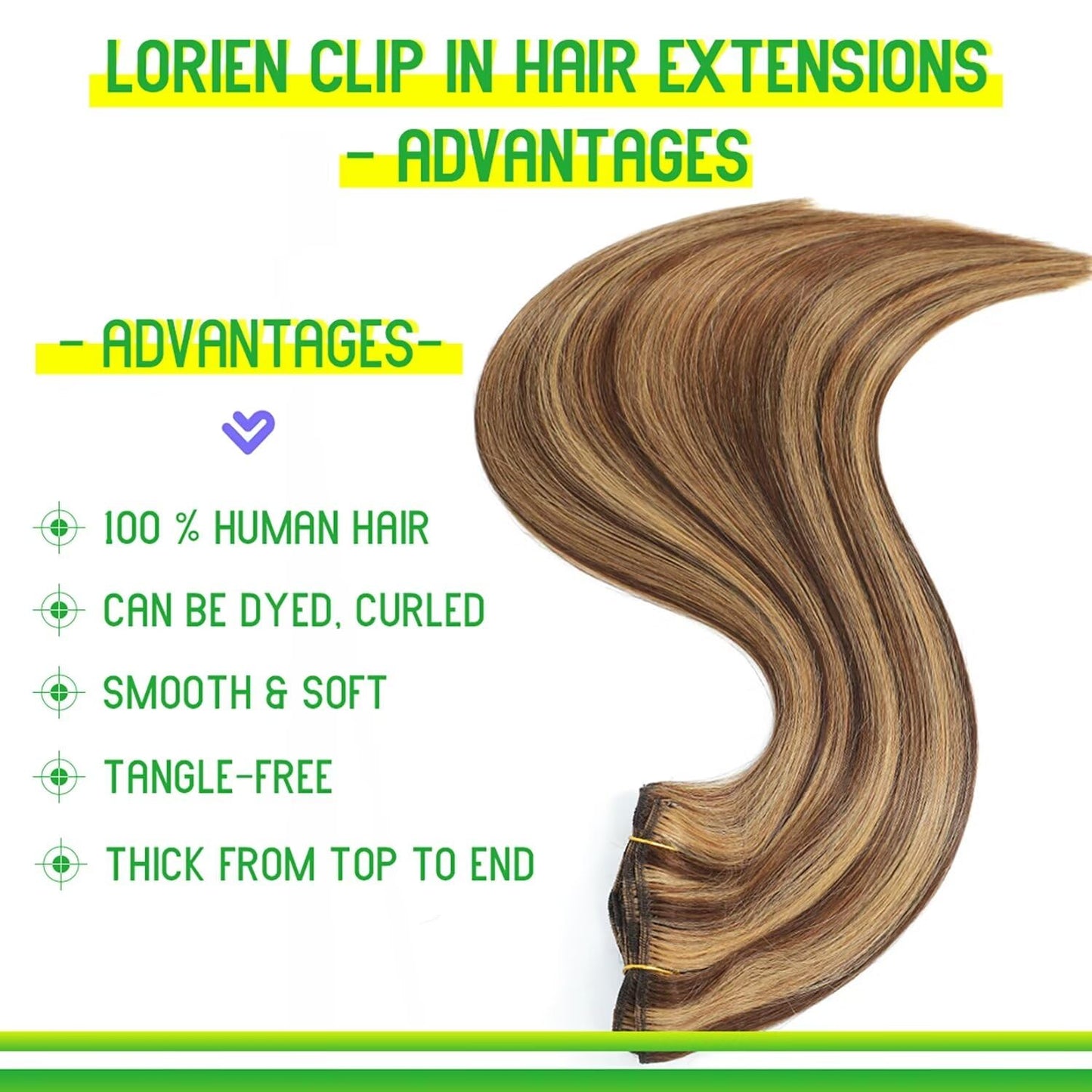 LORIEN Clip in Hair Extensions Real Human Hair, 18 Inch 100g, 4/27 Chocolate Brown to Caramel Blonde, Clip in 100% Brazilian Remy Human Hair Extensions 8pcs Per Set with 18 Clips Double Weft