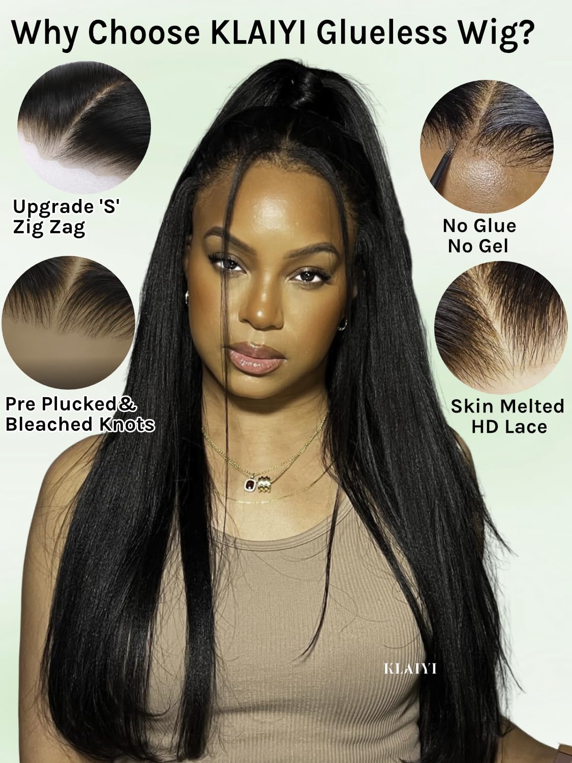 KLAIYI Yaki Straight Bye Bye Knots Glueless Wig 7x5 Precut Lace Front Wigs Human Hair Put On and Go Wigs for Beginners Pre Bleached Pre Plucked Pre Everything 3S Easy to Ready to Wear Kinky Wig 26Inch
