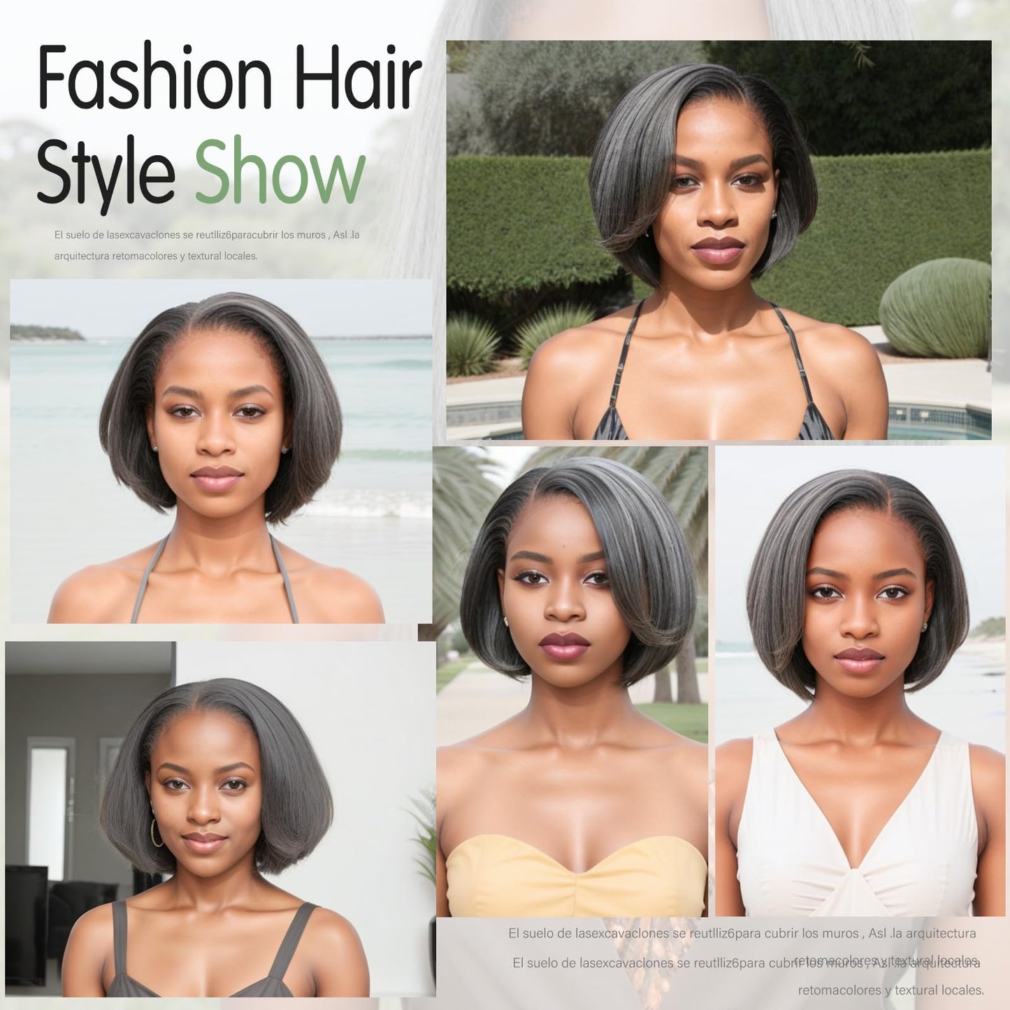 HANASCC 8" Glueless Straight Bob Salt and Pepper Wigs Human Hair Pre Plucked Gray Human Hair Wigs Short Pixie Cut Bob Wig Pre Cut 5x5 Closure HD Transparent Grey Lace Front Wigs for Women
