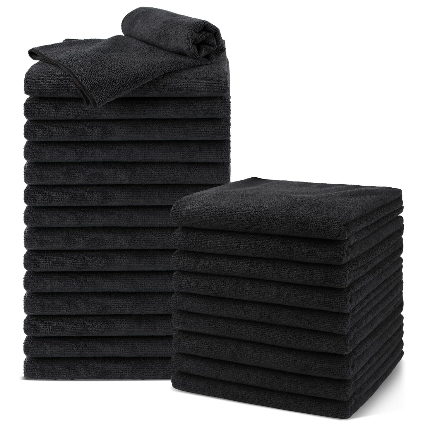 UNIMADE Salon Towels 24 Pack, Microfiber Barber Towel Bulk, (16x29 inches) Fast Drying Hair Towels Super Soft Black Hand Towels for Gym, Salon, Bath, Spa Use and Home Hair Care(Not Bleach Proof)