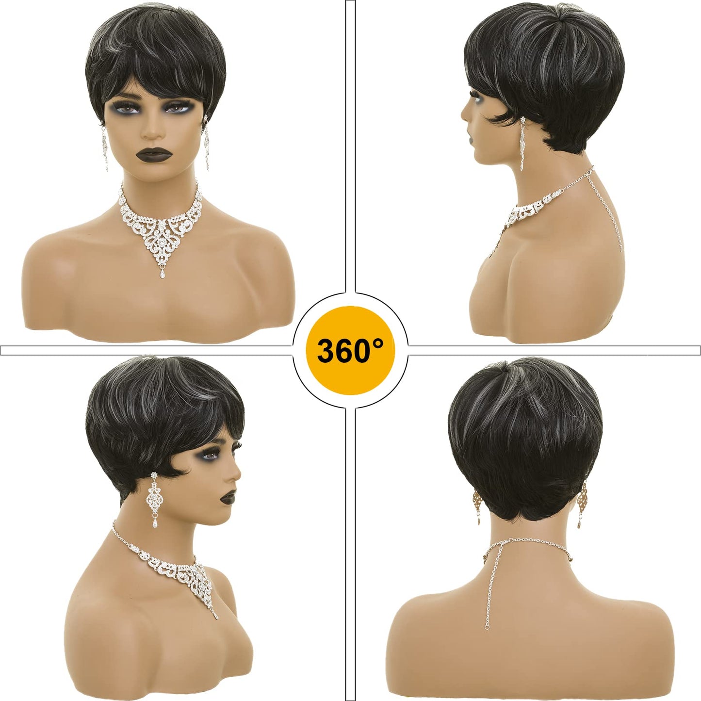 BOBCOO Pixie Cut Wig Short Wigs for Black Women Short Pixie cut Wigs for Black Women (Black Mixed With Grey)