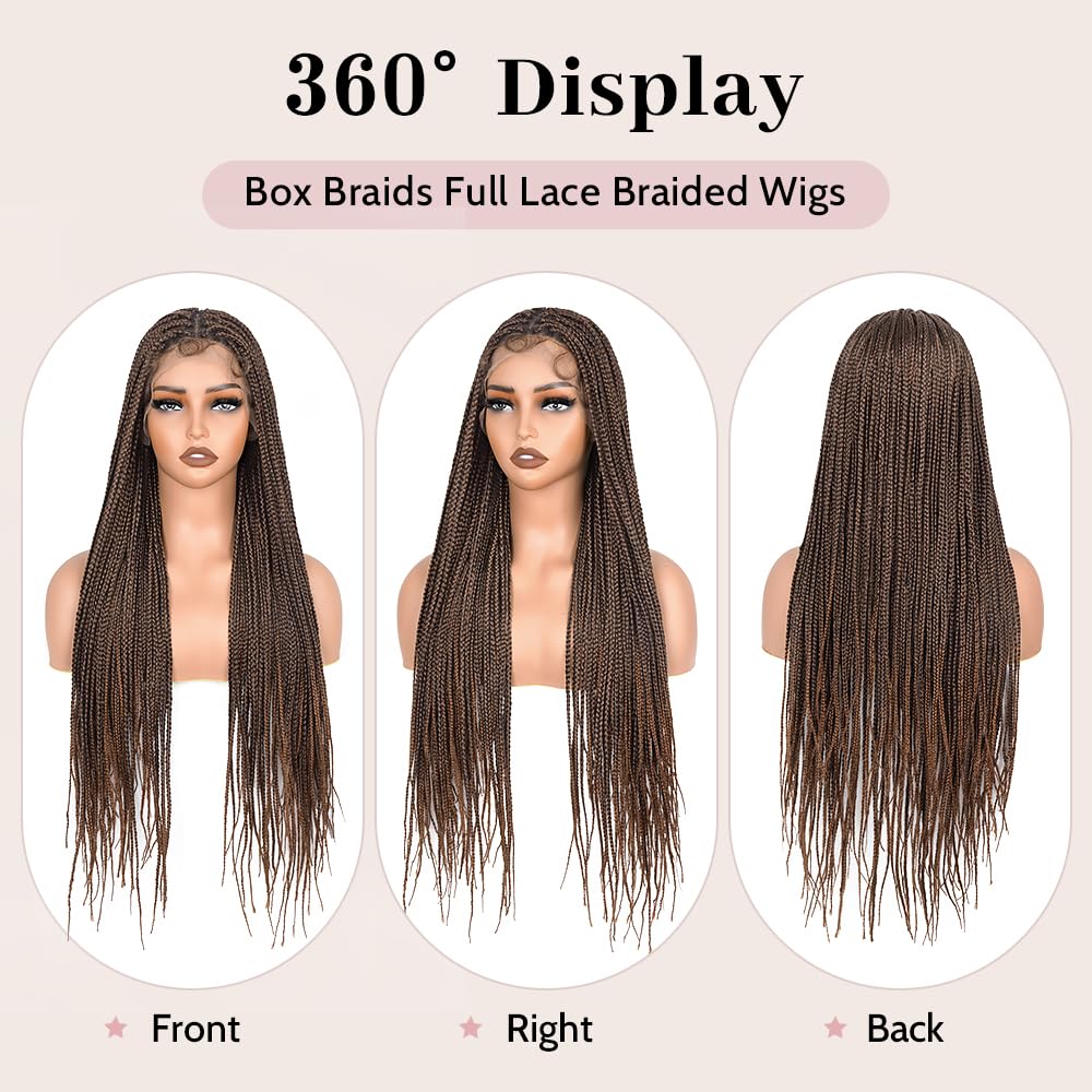Suntefic Box Braided Wigs for Black Women Glueless Box Braids Wig with Baby Hair Double Full Lace Front Braid Wig Human Hair Blended Braided Wigs Box-1BT30