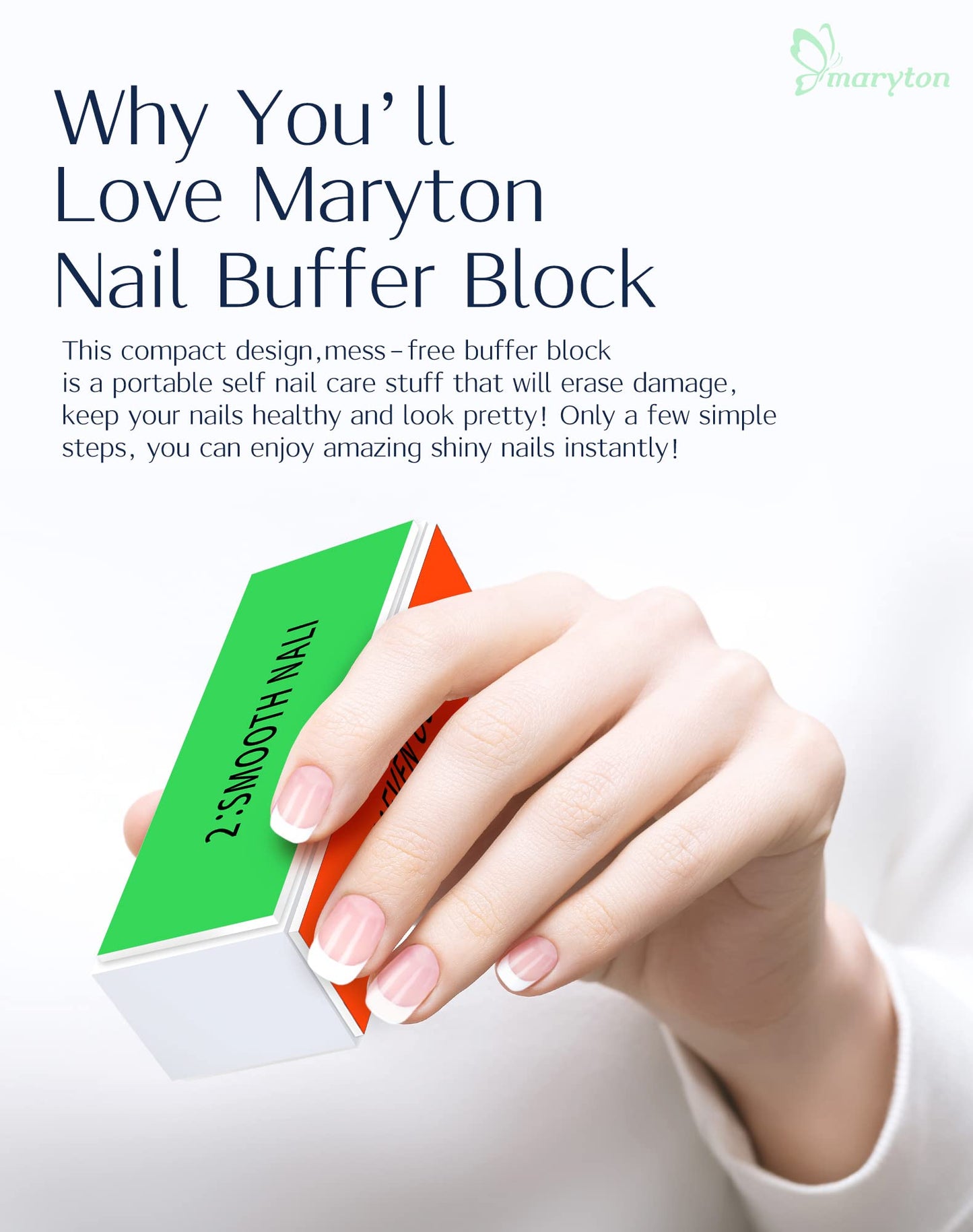 Maryton Professional Nail Buffer Block - Ultimate Shine Nail Buffing Block with 4 Way Buffing Methods, Smooth & Buff & Shine All-in-one Buffer for Optimum Natural Nail Care, 2 Count
