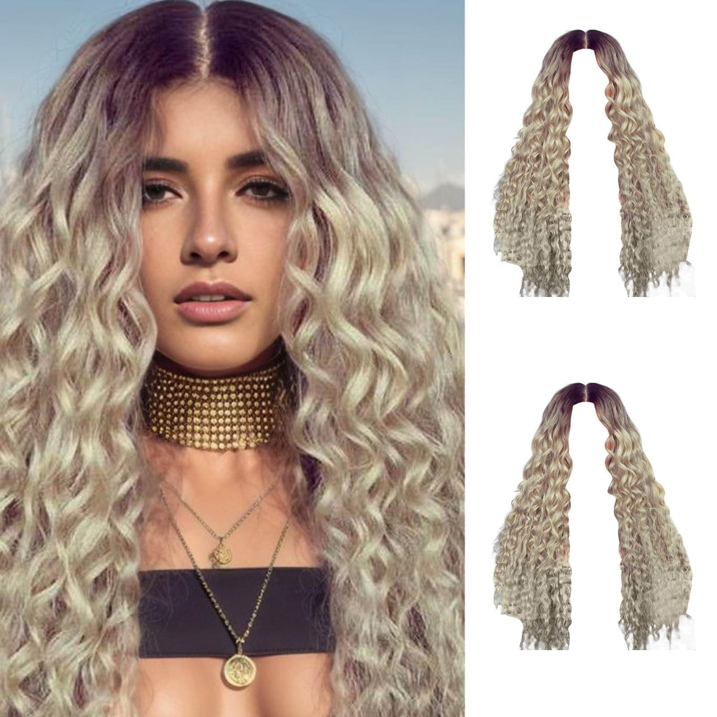 YruYptpaln Deep Wave Lace Front Wigs Wear and Go Glueless Wigs Pre Cut Wet and Wavy Lace Front Wigs Middle Part Wigs for White Women(Beige, One Size)