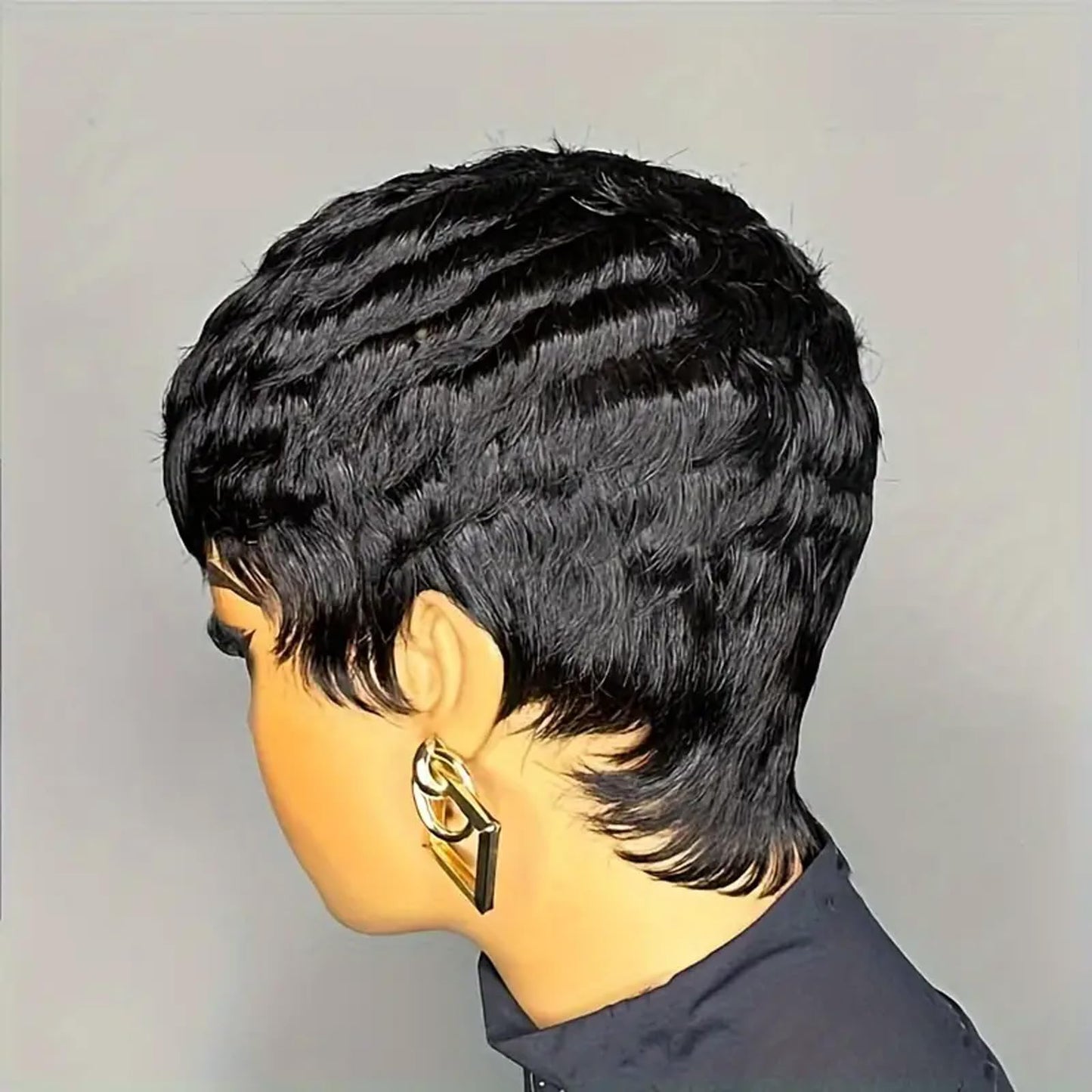 Tgezer Pixie Cut Wig Human Hair Short Bob Wig Short Layered Pixie Cut Wigs for Black Women Brazilian Remy Human Hair Glueless None Lace Front Wig Full Machine Made Black Color