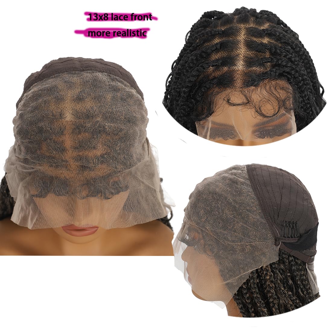 28 Inch Lace Front Braided Wigs for Black Women Knotless Braids Wigs Bohemian Boho Braids Goddess Box Braided Wig with Baby Hair (Black, 28 inch)