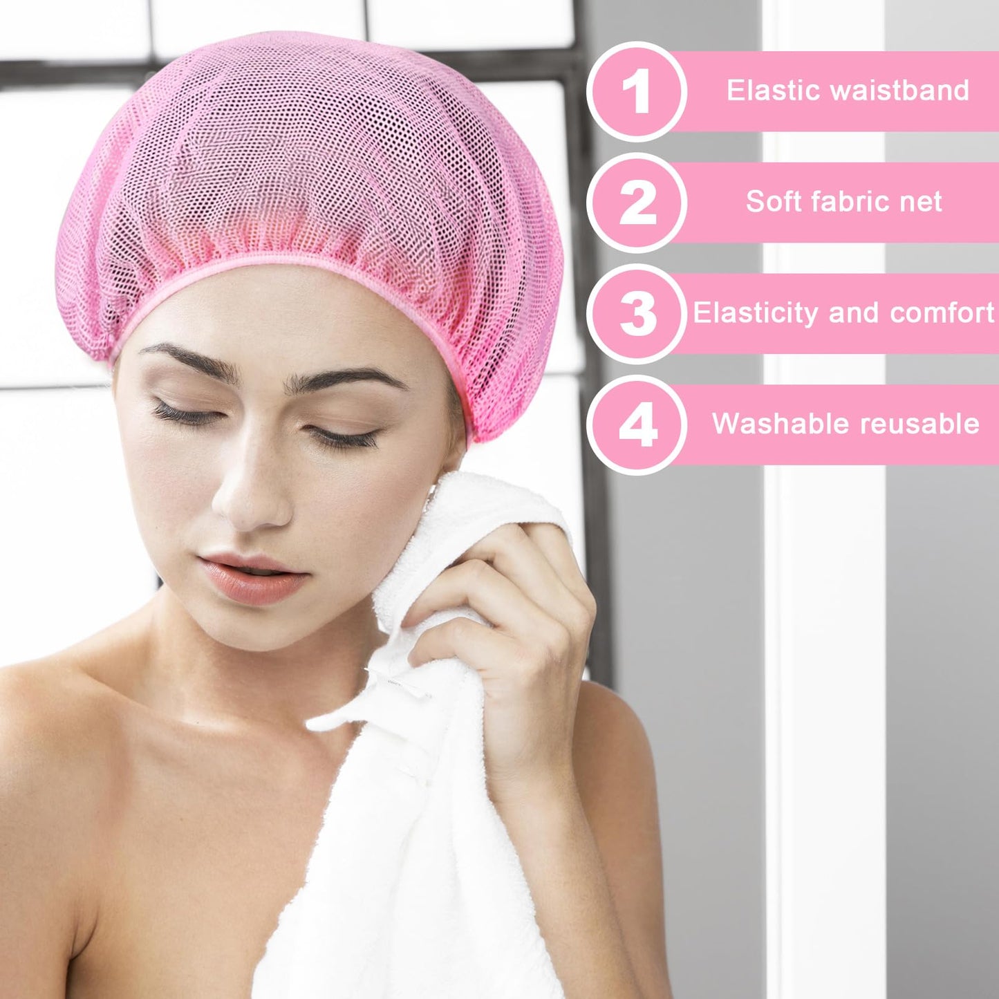 Dimeho 4 Pcs Mesh Sleep Bonnets Night Sleep Cap Hair Net for Sleeping Wig Cap Sleep Caps for Women(Pink/Black