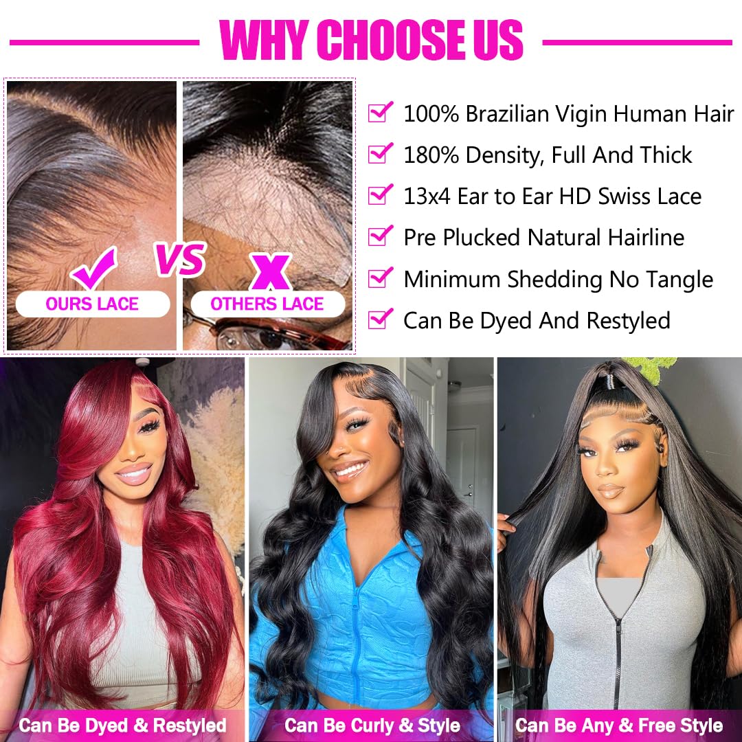 GIVHAP 28 Inch Straight Lace Front Wigs Human Hair Pre-Plucked 180% Density Glueless 13x4 HD Lace Frontal Wigs Human Hair Natural Hairline Brazilian Virgin Human Hair for Black Women with Baby Hair