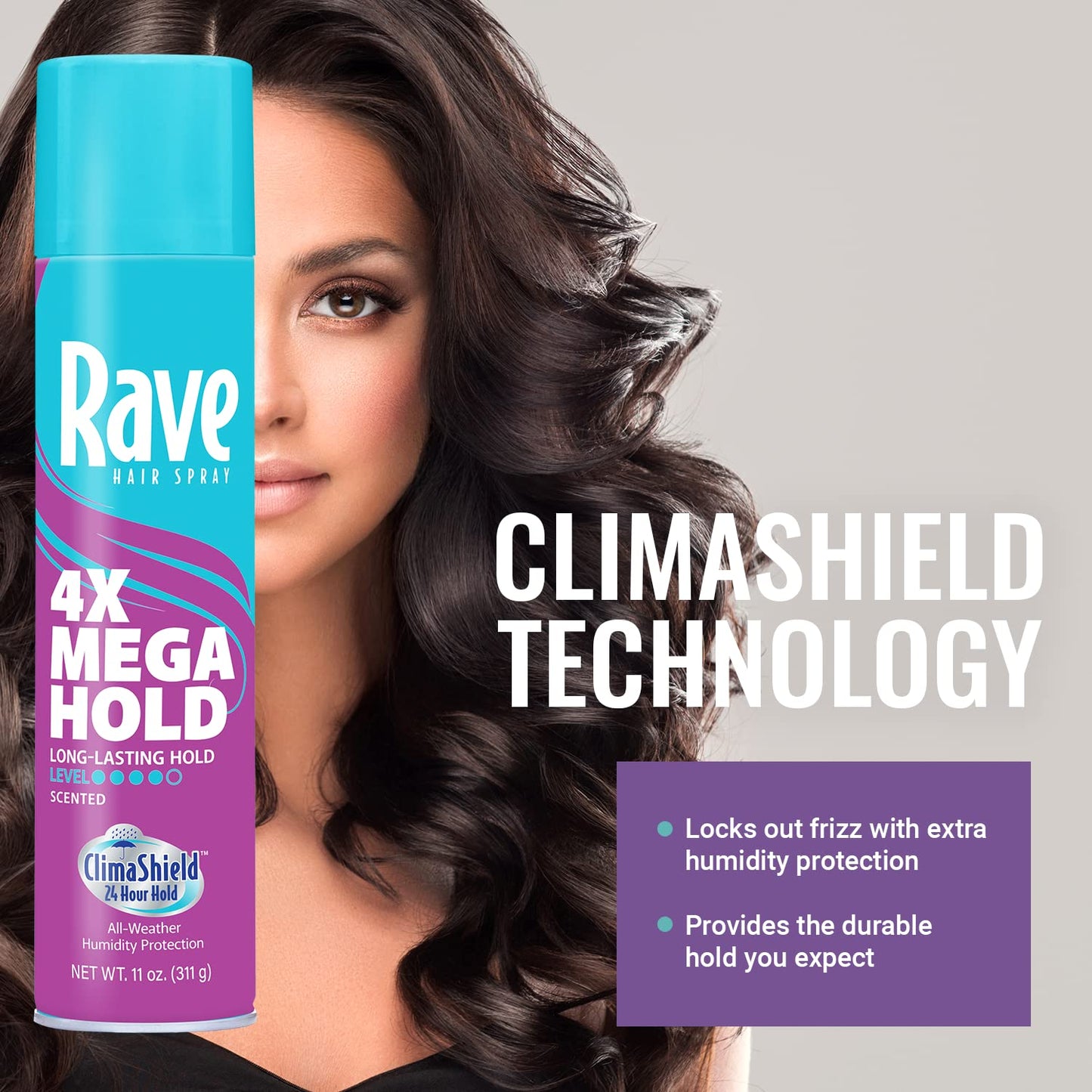 rave 4X Mega Long-Lasting Firm Hold Scented Hair Spray for Heat Protection, Volume and Shine - ClimaShield for Extra Humidity & Minimizes Frizz (Pack of 2)