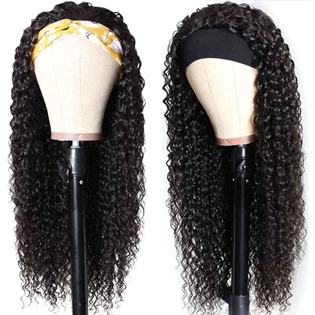 Aiterina Headband Wig Deep Wave Human Hair Wigs Virgin Hair Wigs 14 Inch None Lace Front Wigs For Black Women Deep Wave Machine Made Wigs Natural Color