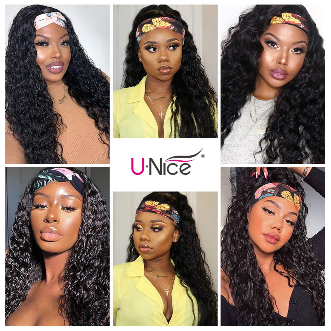 UNICE Headband Human Hair Wig Water Wave Glueless None Lace Front Headband Wig Brazilian Virgin Hair Wigs for Women 150% Density (20 inch)