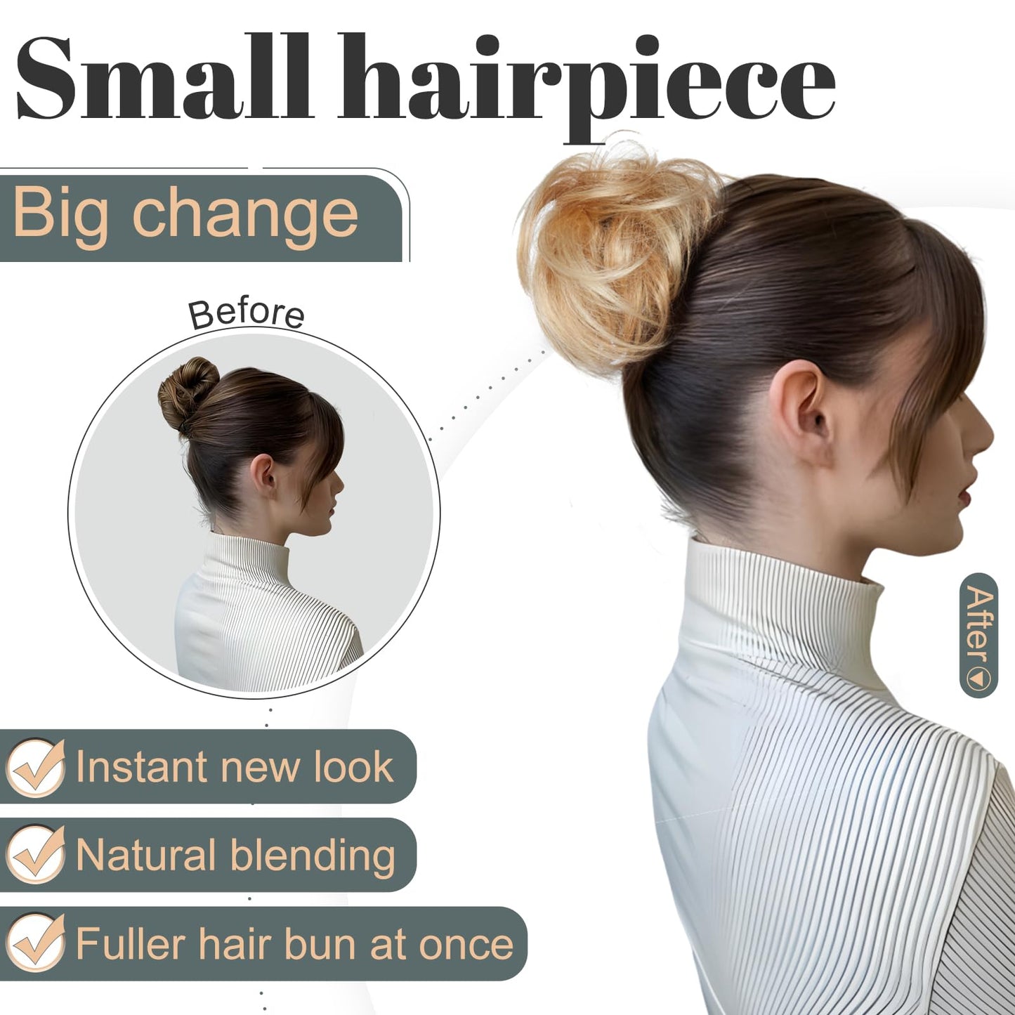 Hairro Human Hair Bun Hair Piece Remy Hair Bun Scrunchies Real Updo Hairpieces Wavy Stretchy Hair Bun Donot Elegant Chignon with Elastic Rubber Band Hair Accessory For Women 1PC 23g #613 Bleach Blonde