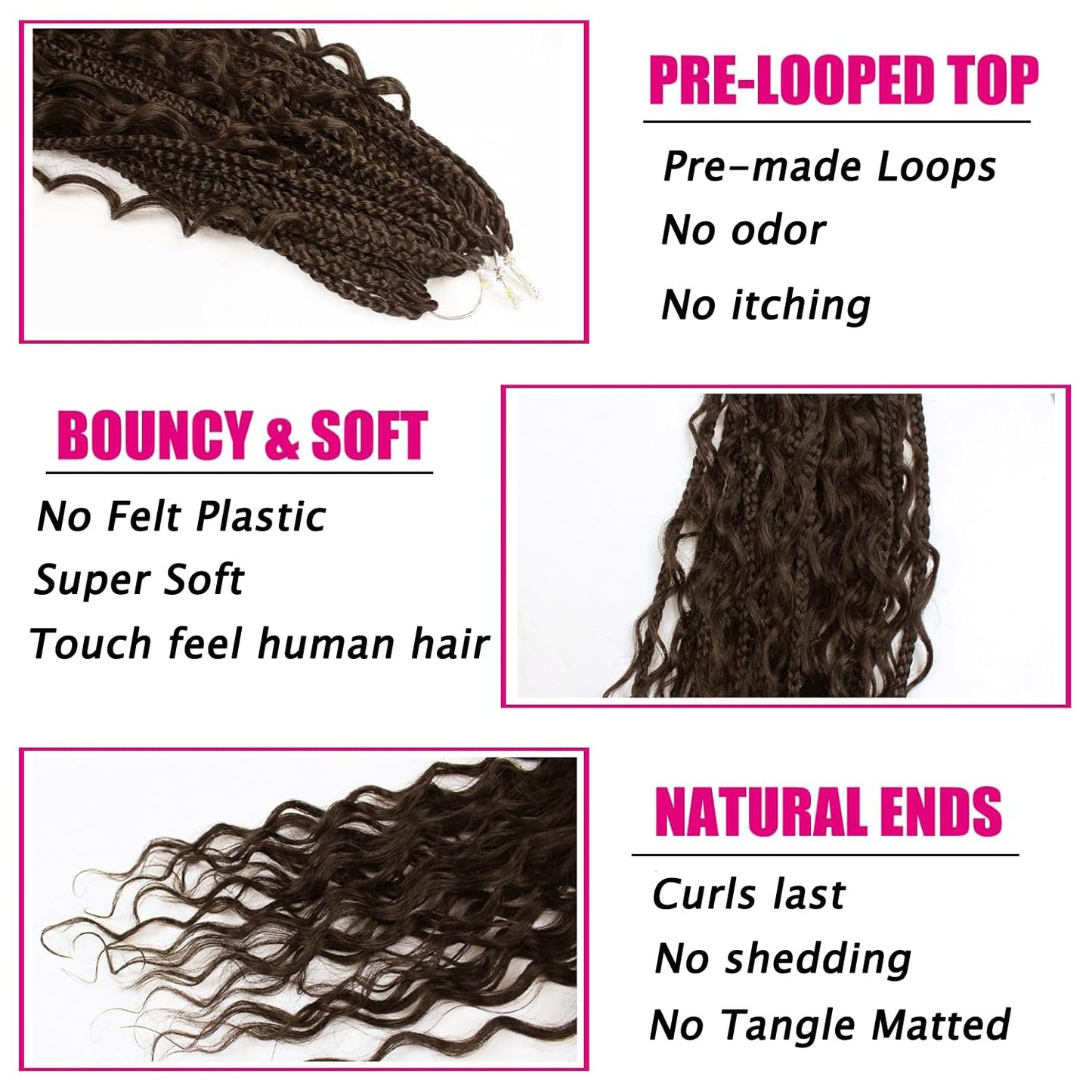 Boho Crochet Braids Pure Protein Fiber Close to Human Hair 24 Inch Goddess Box Braids with Soft Curls Bohemian Braids Crochet Hair for Black Women (24Inch #4)