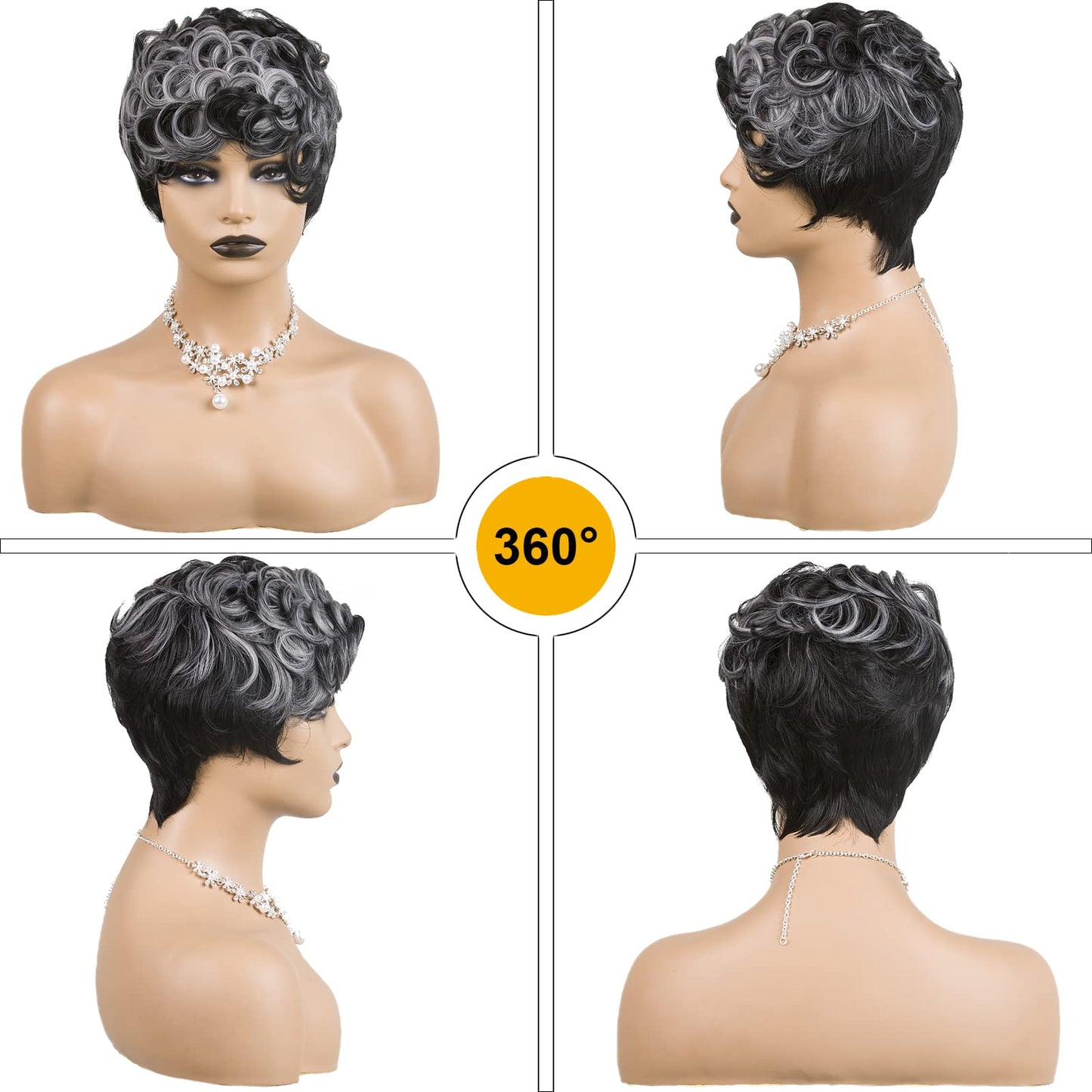 BOBCOO Pixie Cut Wig Short Wigs for Black Women Short Pixie cut Wigs for Black Women (Black & Grey)