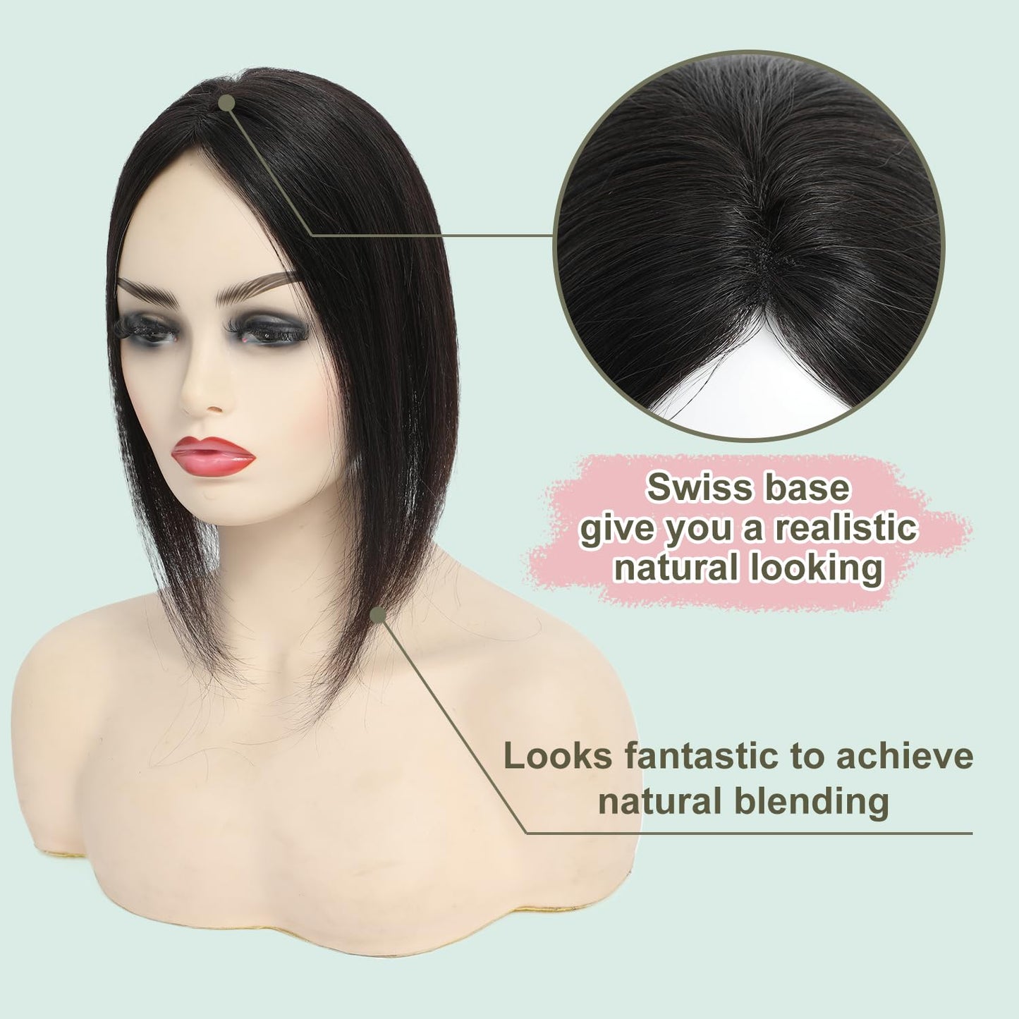 FU SHEN Human Hair Toppers for Women Hair Toppers for Women Real Human Hair Hair Pieces for Women with Thinning Hair Human Hair Toppers Hair Pieces Wiglets 9×11CM Remy Hair Topper 12inch(1B#)