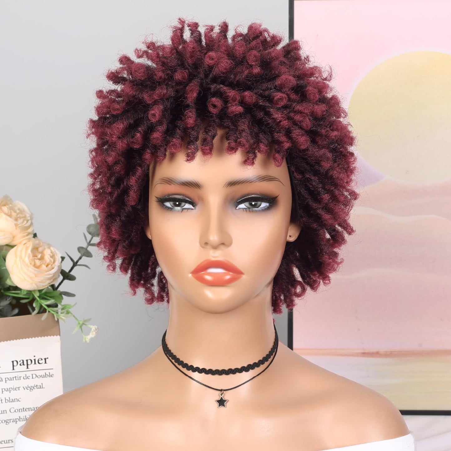 WIGER Soft Faux Locs Hair Wigs Twisted Short Dreadlock Wig for Black Women And Men Ombre BUG Afro Curly Braided Wigs Glueless Afro Kinky Twist Wigs Synthetic Short Dreads Wig