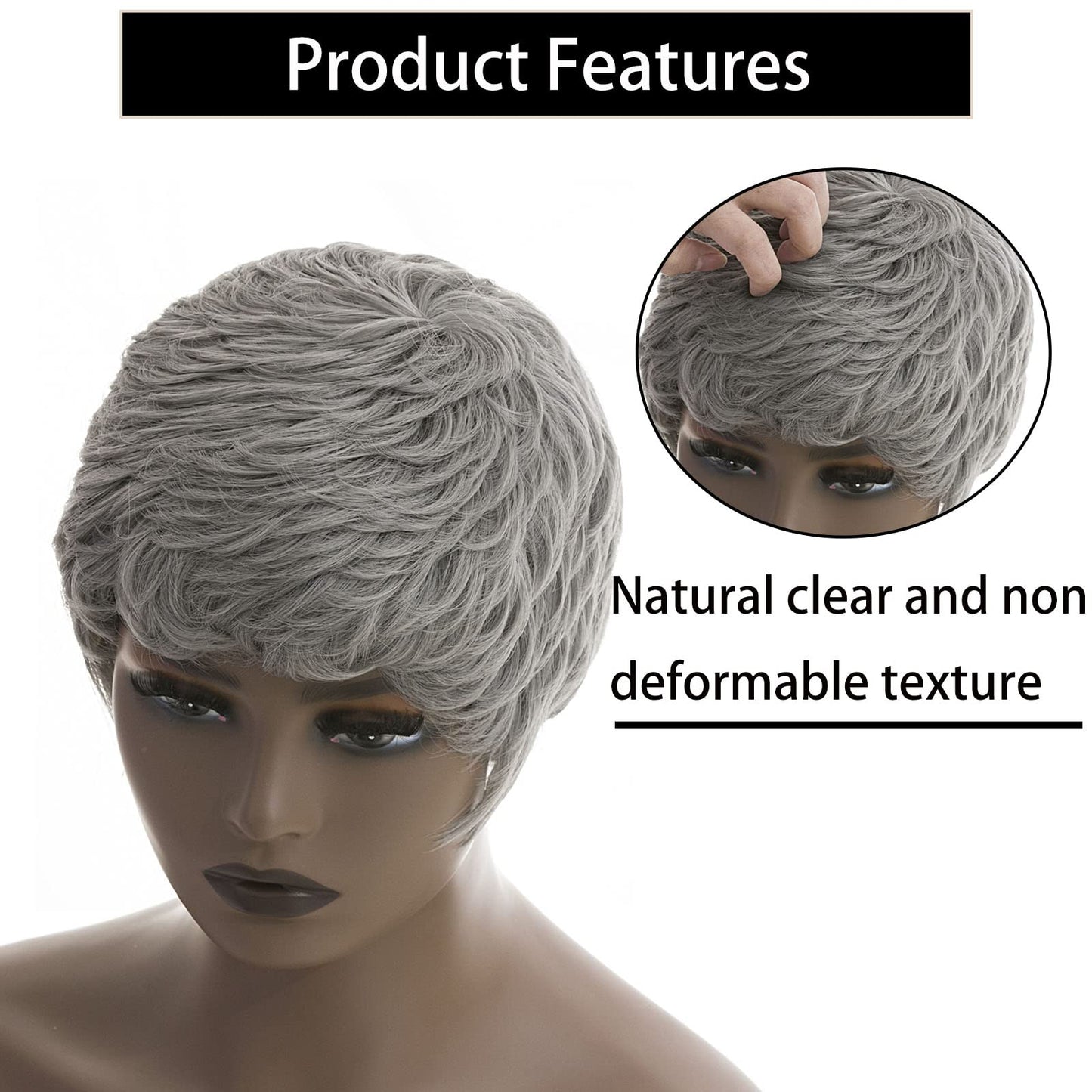 BingSing Short Grey Wigs for Back Women Pixie Cut Wigs Short Wigs for Black Women Short Grey Pixie Curly Hair Wig