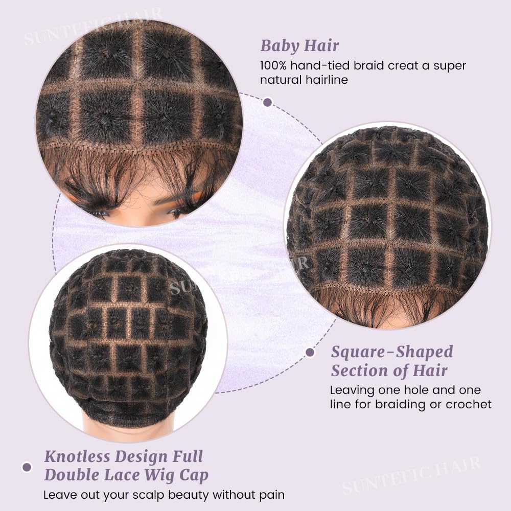 Suntefic Braided Wig Cap With Baby Hair Crochet Wig Cap For Crochet Braids Hair Glueless Double Full Hd Lace Wig Caps For Black Women (Black-69)