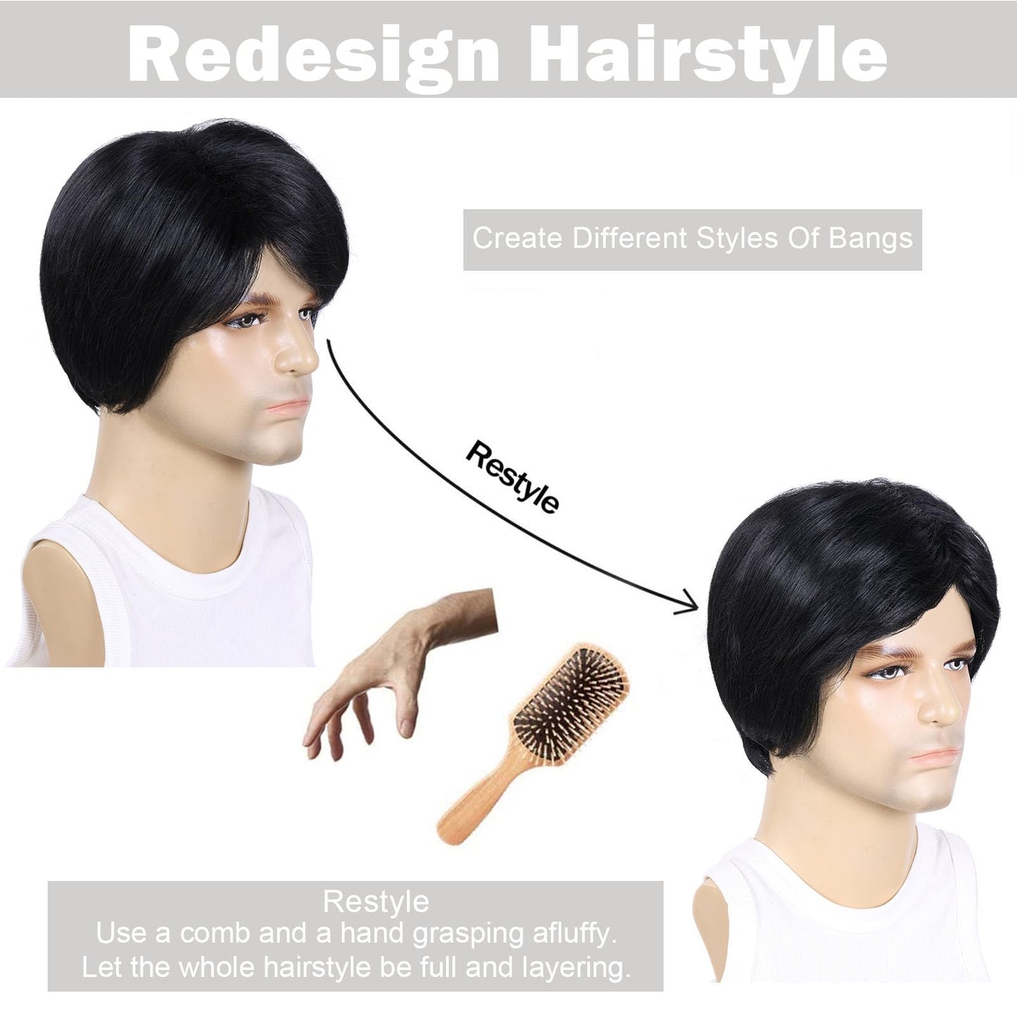 TOPHR Short Mens Wig Reddish Brown 6 Inch Heat Resistant Synthetic Straight Men Wigs for Daily Costumes or Halloween Wear