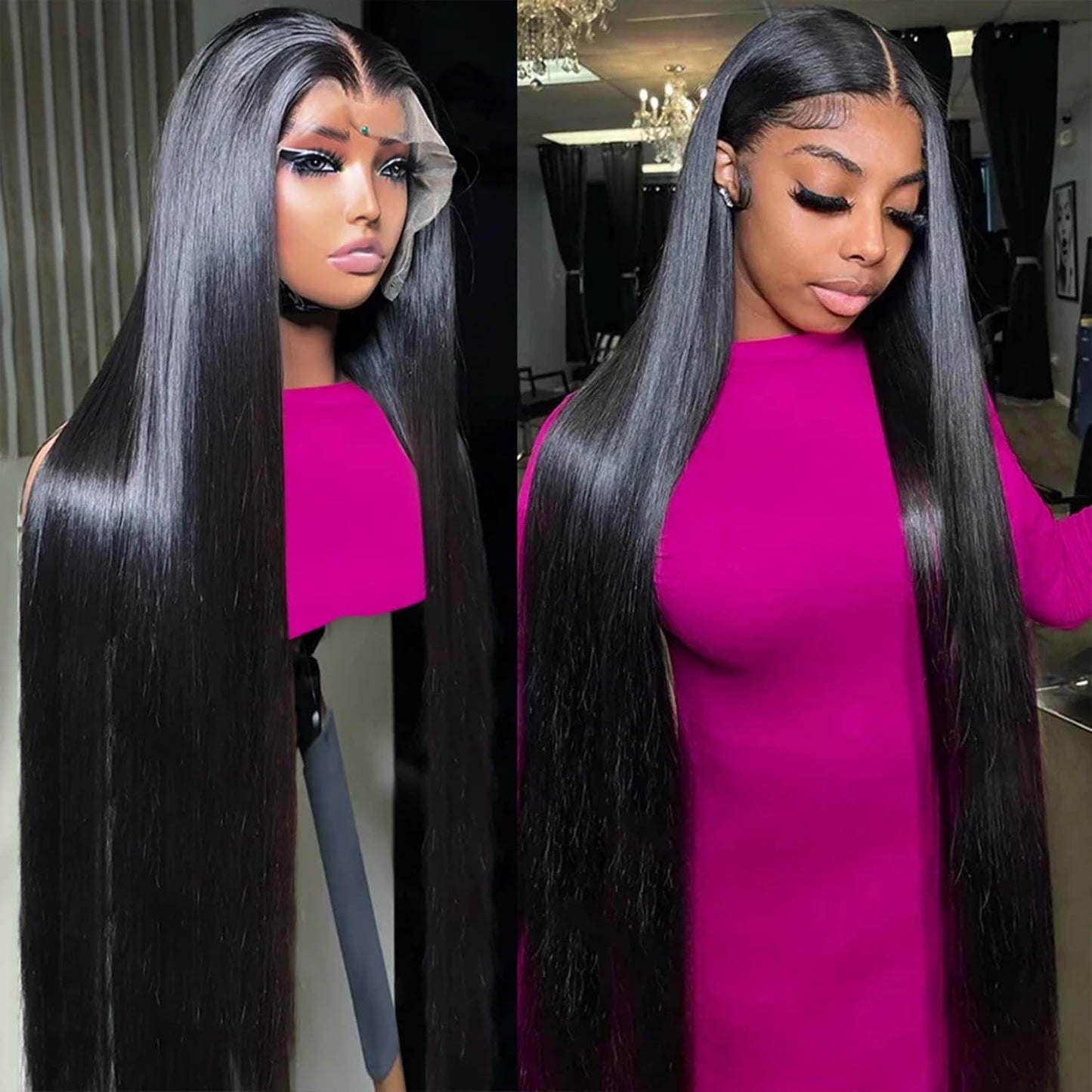 VIPPRETTY Synthetic Lace Front Wig, 13x6 Lace Frontal Wigs Human Hair Touch Pre-Plucked Long Straight Glueless 1B Black Wig 30 inch Vogue Highlight Technology-Premium Fiber & Human Hair Blended