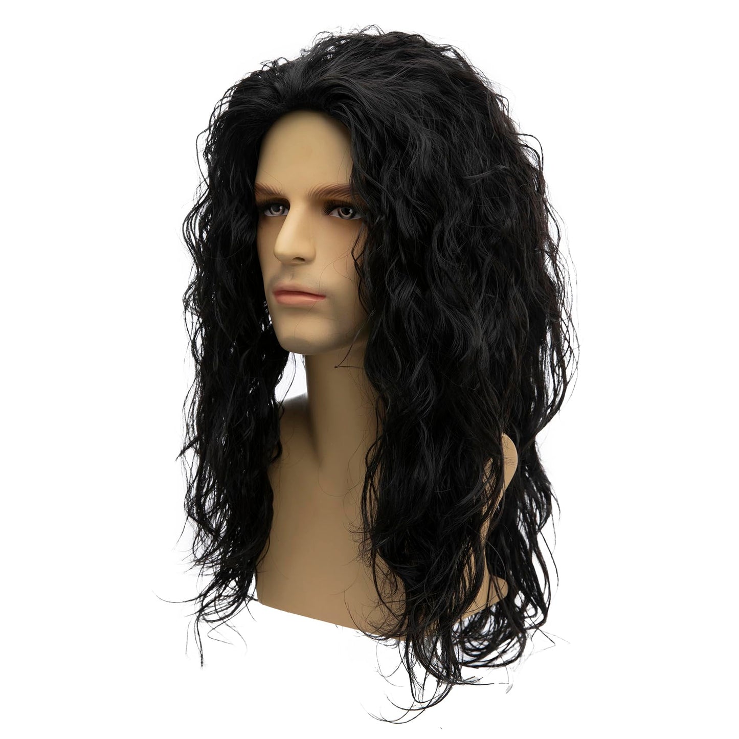 Baruisi Long Curly Wavy Black Wigs for Men Synthetic Natural Party Halloween Cosplay Hair Wig