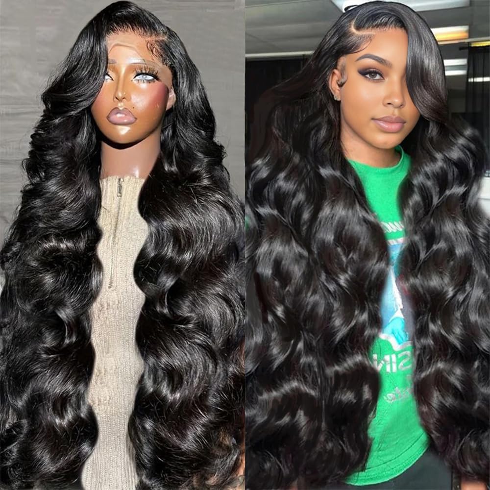 VIPPRETTY Synthetic Lace Front Wigs 30Inch 13x6 Body Wave Lace Frontal Wigs Human Hair Touch Vogue Highlight Technology Premium Fiber & Human Hair Nature Black Wig