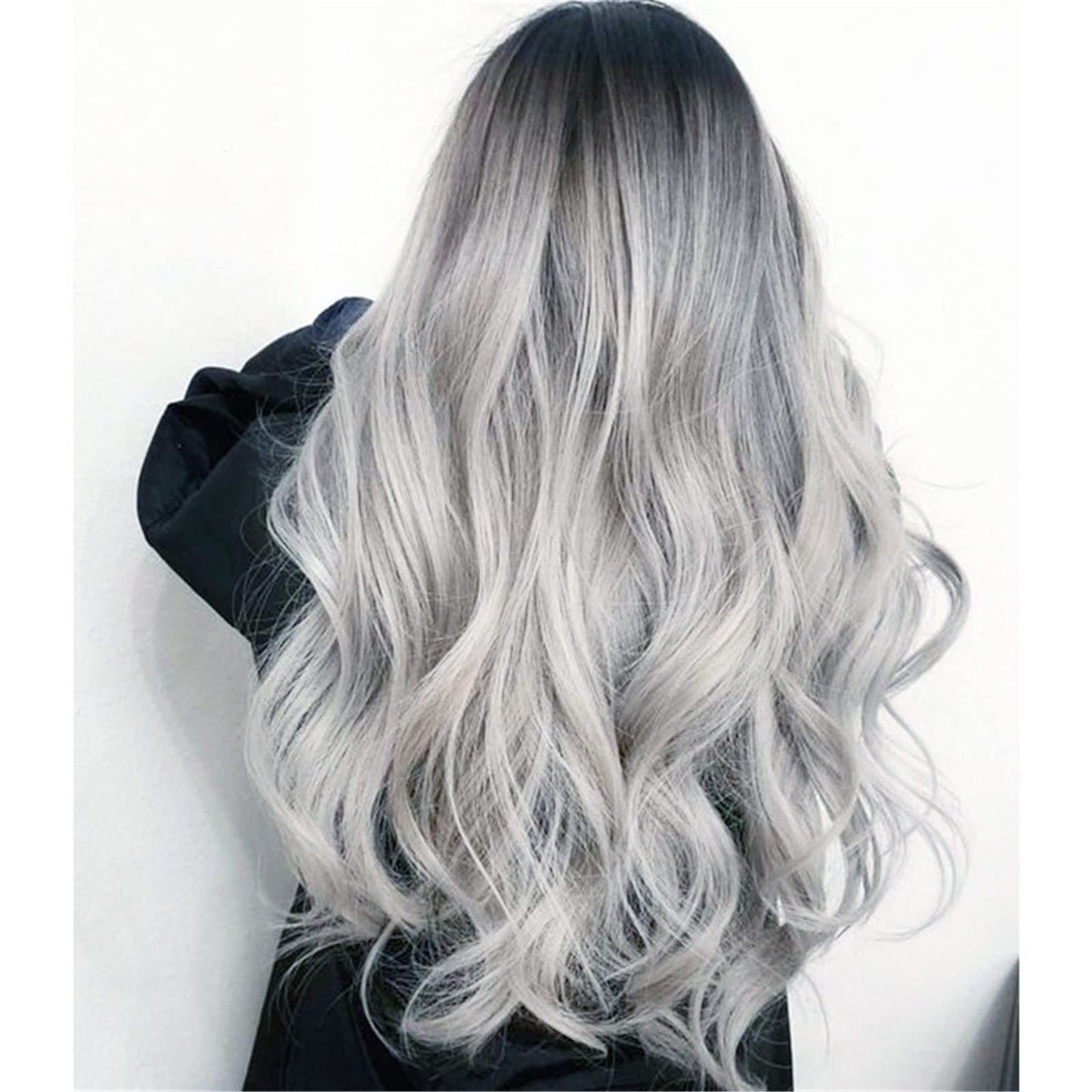 It's A Wig Wigs for Women Full Head Cover Ladies Gray Gradient High Temperature Silk Hair Set Long Big Wave Curly Hair In The Middle Part Dyeing Wig Lace Front for Women(White)