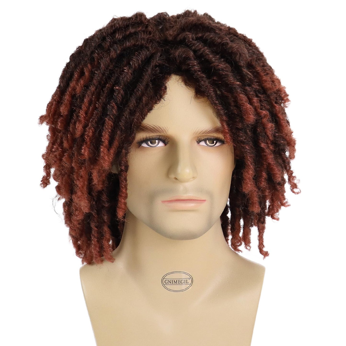 GNIMEGIL Short Fake Dreads Wigs for Men Dreadlock Wig Ombre Auburn Crochet Twist Lco Braided Wig 14 Inches African American Wigs Afro Style Synthetic Hair Rocker Costume Rasta Cosplay T1B/350 Color