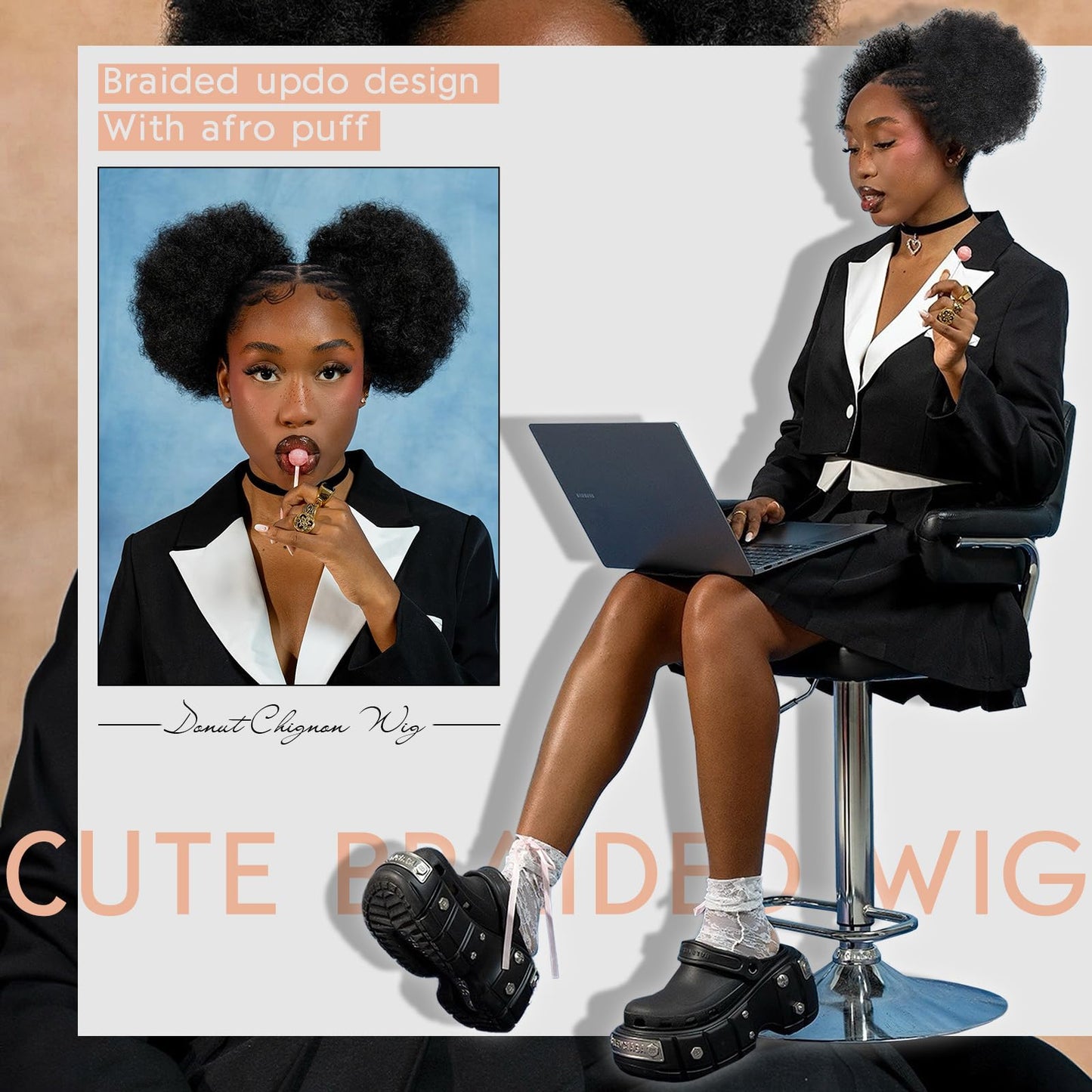 Lady Miranda Full Lace Braided Wig with Afro Puff Wigs for Black Women Short Braid Wig with Baby Hair Cornrow Box Braid Wigs for Black Women Short Lace Front Synthetic Fully Handmade Hair