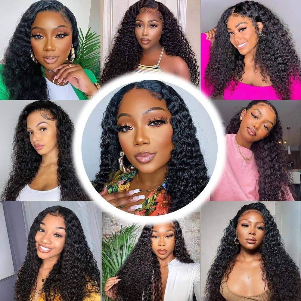 13x4 Deep Wave Lace Frontal Wig, Women's Human Hair, Black (16 inch)