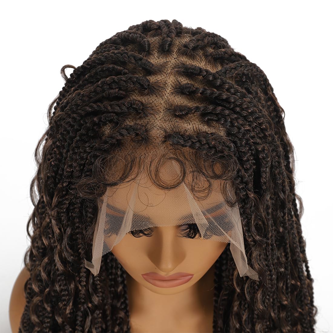 28 Inch Half Lace Front Braided Wigs for Black Women Knotless Braids Wigs Bohemian Boho Braids Goddess Box Braided Wig with Baby Hair (T30, 28 inch)