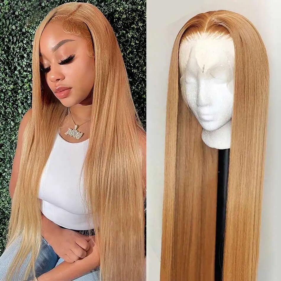 VIPPRETTY 13X6 Lace Front Wigs Synthetic Hair 180% Density Milk Tea Blonde Color Straigh HD Transparent Lace Frontal Wig Pre Plucked With Baby hair Wig Bleached Knots 28Inch