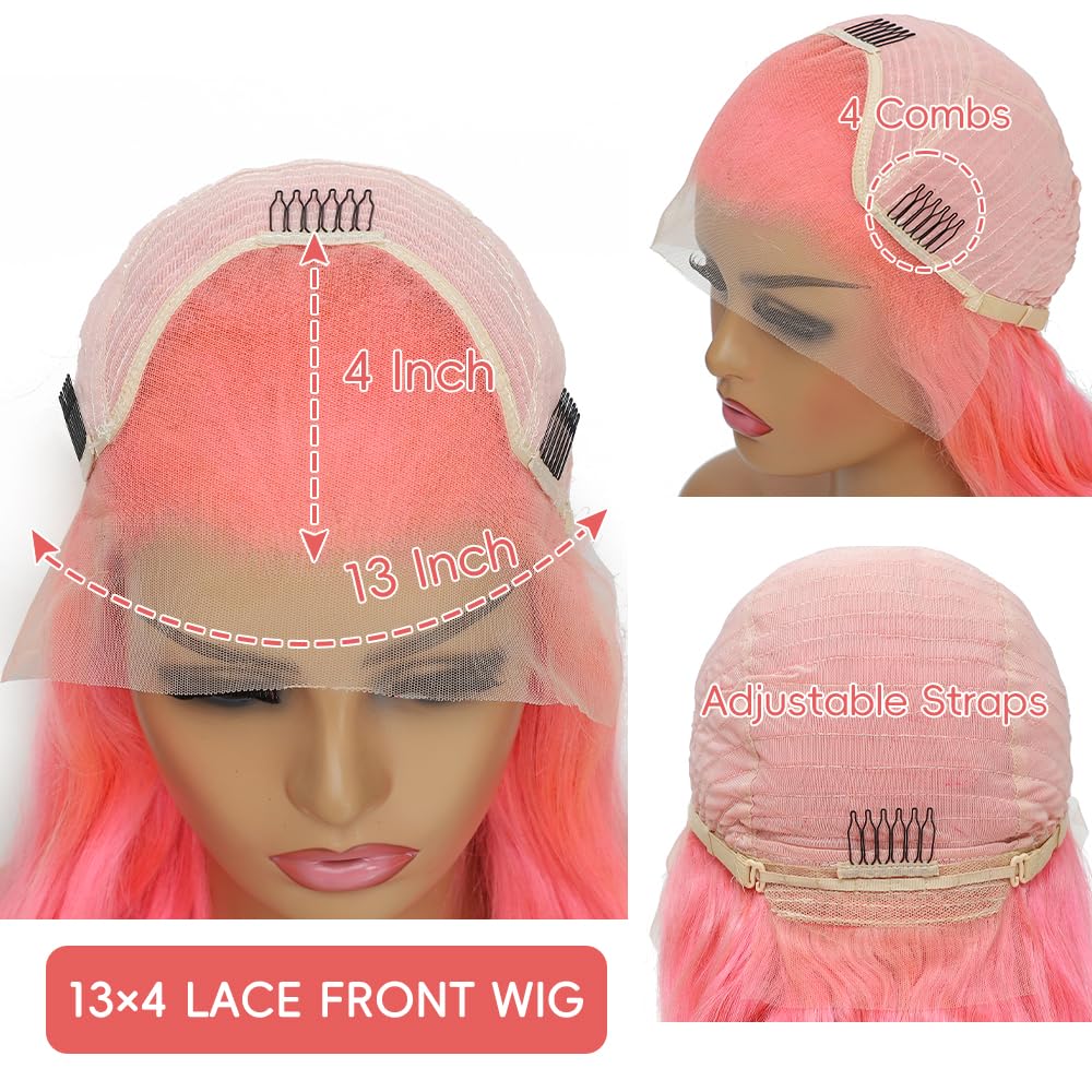 Pink Lace Front Wigs Human Hair Pre Plucked 200% Density Body Wave Pink Wig Human Hair 13x4 HD Lace Frontal Wigs Colored Human Hair Wig Glueless Wigs Human Hair 32 Inch